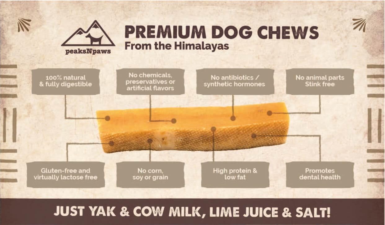 peaksNpaws Premium Yak Cheese Dog Treats - Natural Yak Chews from Himalayan Mountains - Grain Free, Lactose Free - Easily Digest