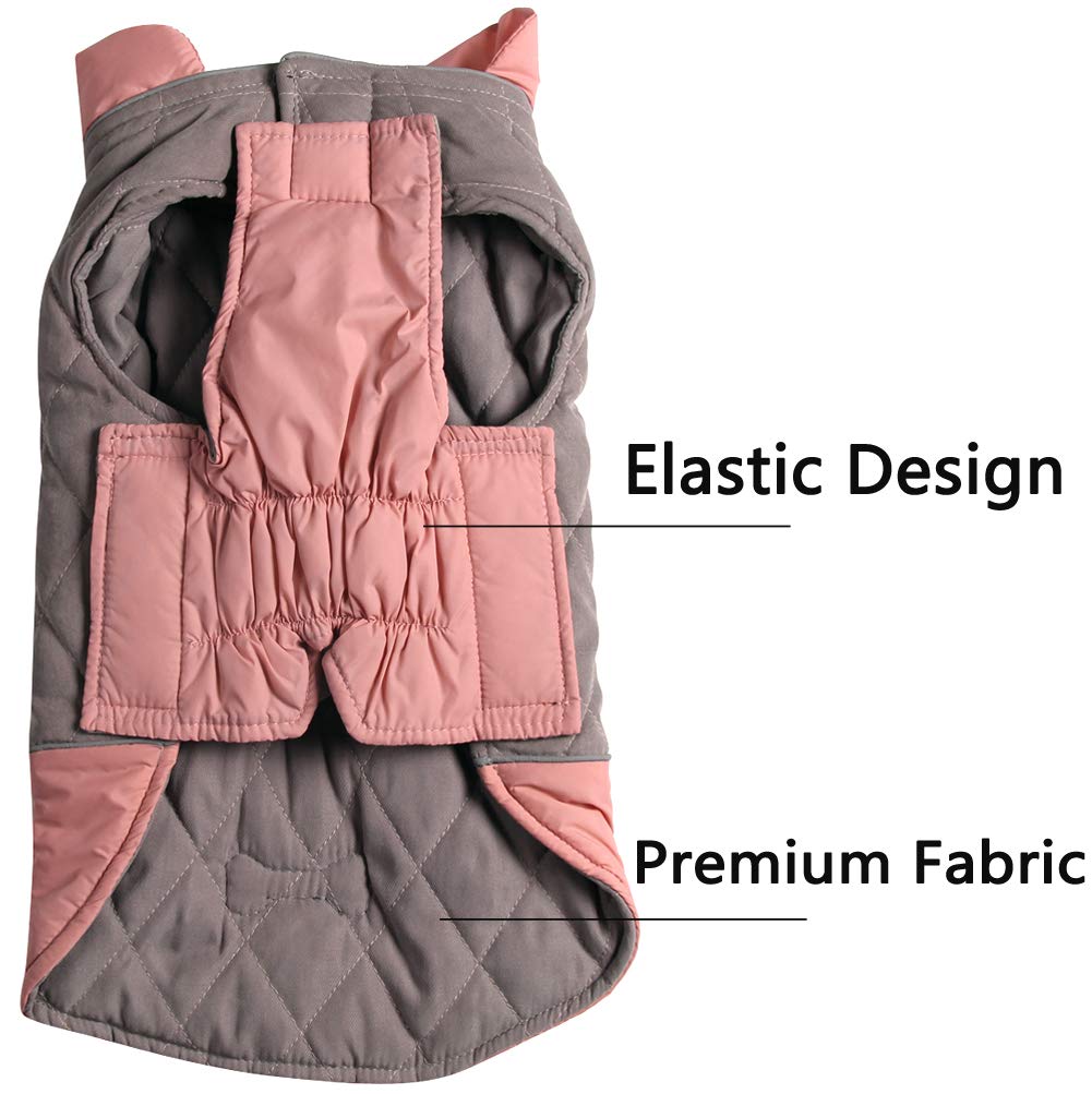 Vecomfy Reversible Dog Coats For Medium Dogs Waterproof Warm Dog Jacket For Cold Winter,Pink And Grey L