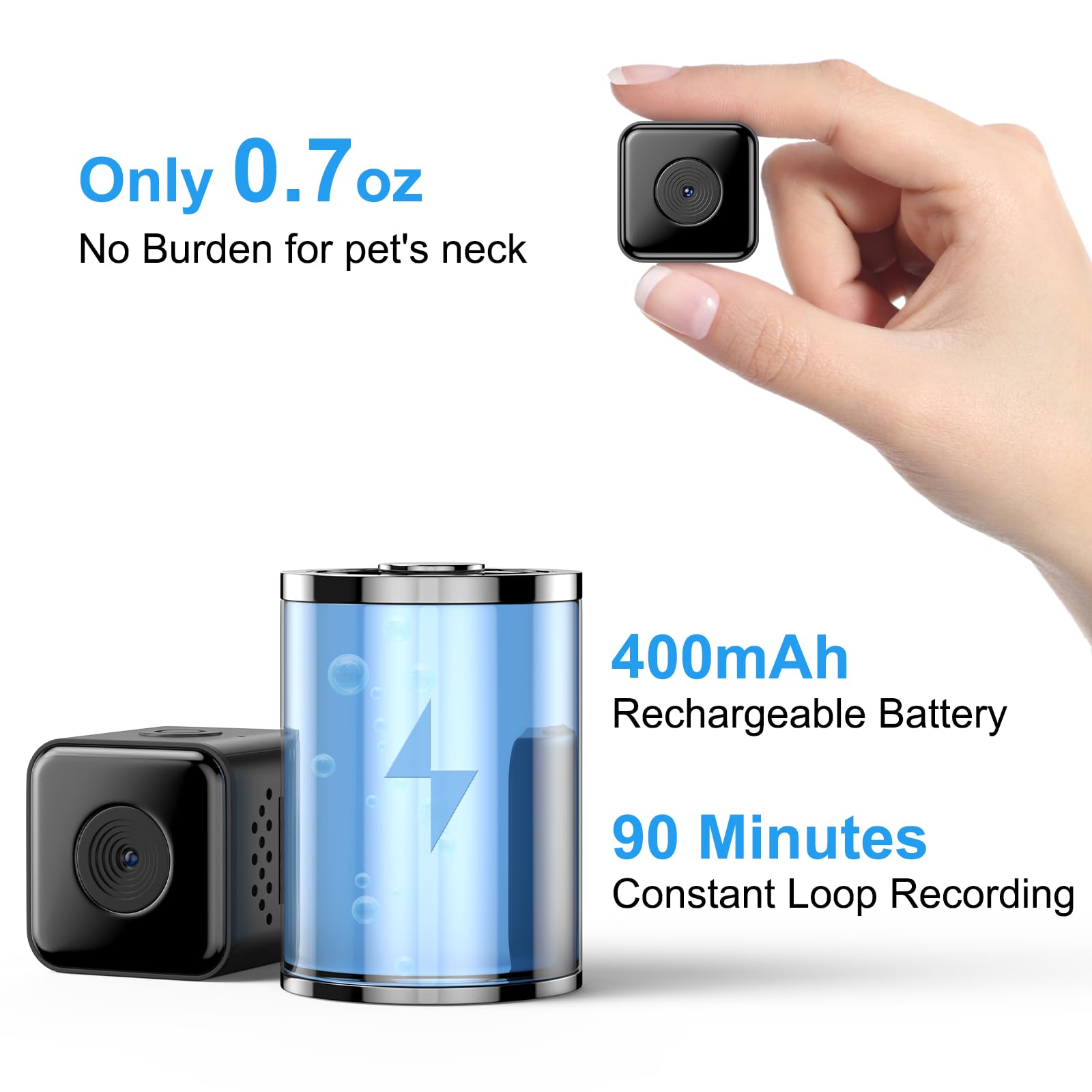 Kinetcam Cat Camera Collar,No App No Wifi Needed Cordless Cat Collar Camera With Video Record, M-Size Collar For Dogs/Big Cats,P