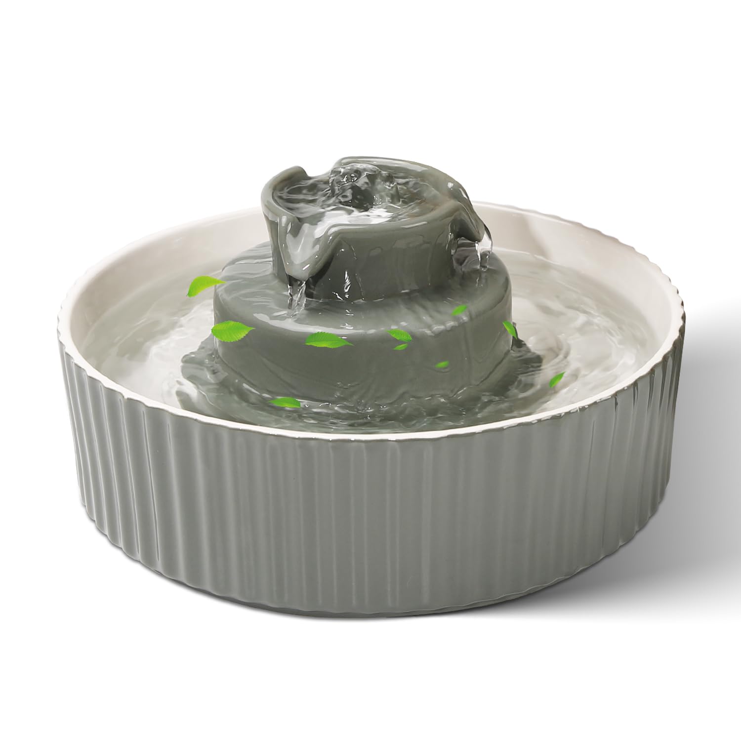 Ceramic Cat Water Fountain, 2.1L/70Oz Ceramic Pet Water Fountain Automatic Cat Drinking Fountains Pet Water Bowl, Porcelain Cat 