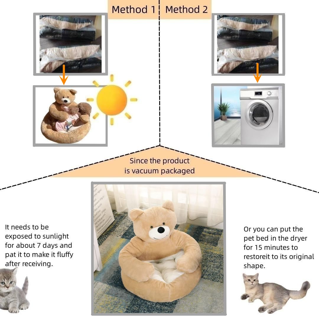 Cute Bear Hug Design Dog Cat Beds Plush Pet Beds Cuddler, Warm Soft Calming Dog Beds With Removable Washable Cover Non-Slip Bottom (Diameter 30 In, Khaki)