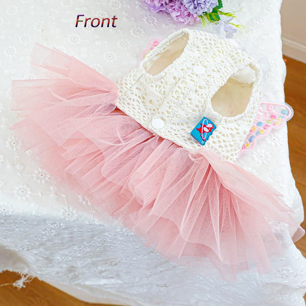 Aniac Butterfly Dog Dress With Pink Tutu Funny Dog Clothes With Wing Girl Puppy Dress For Small Dogs Pet Butterfly Costume Holid