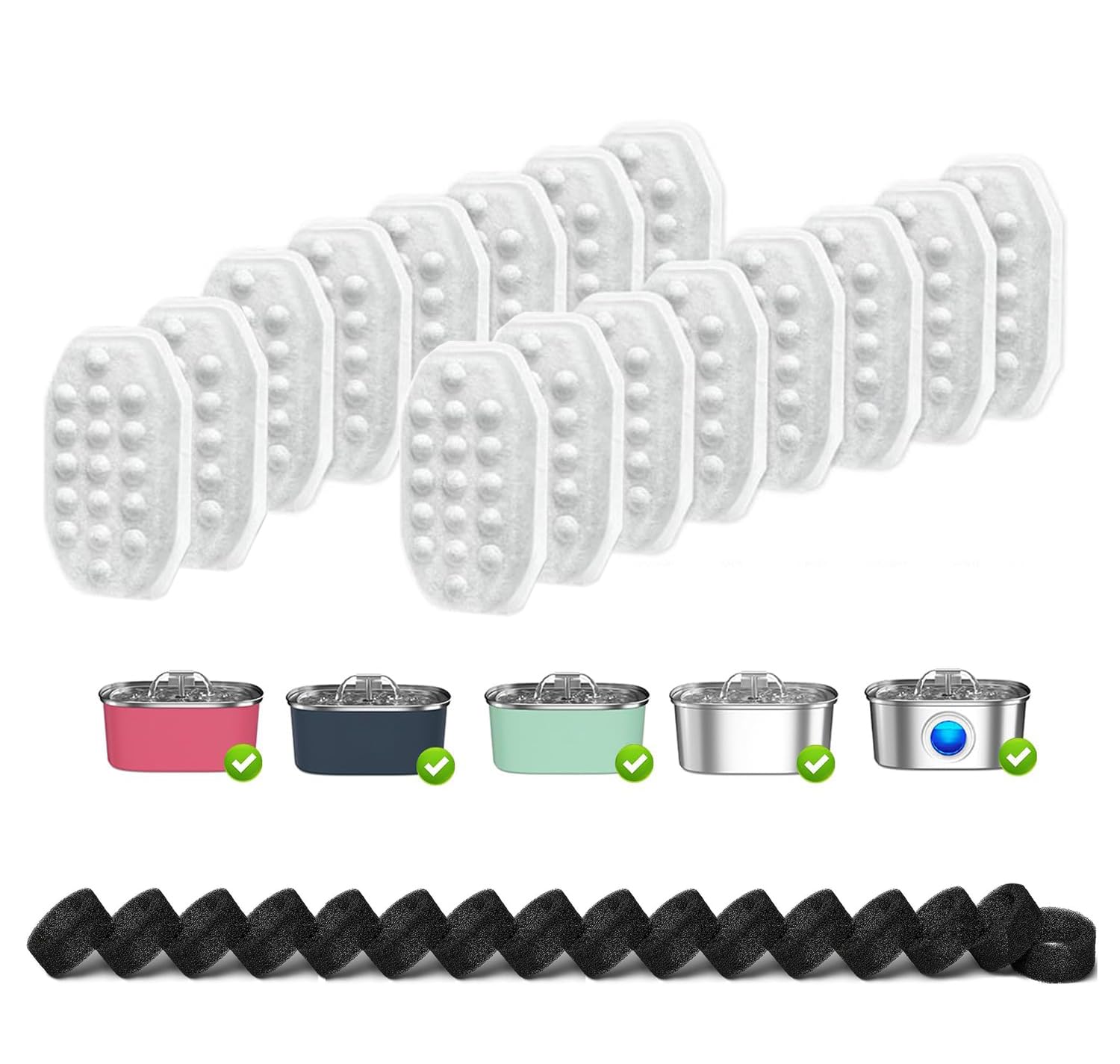 24 Pcs Cat Water Fountain Filters,12 Pack Cat Water Fountain Replacement Filters & 12 Pack Pre-Filter Sponges,Fountain Filter Re
