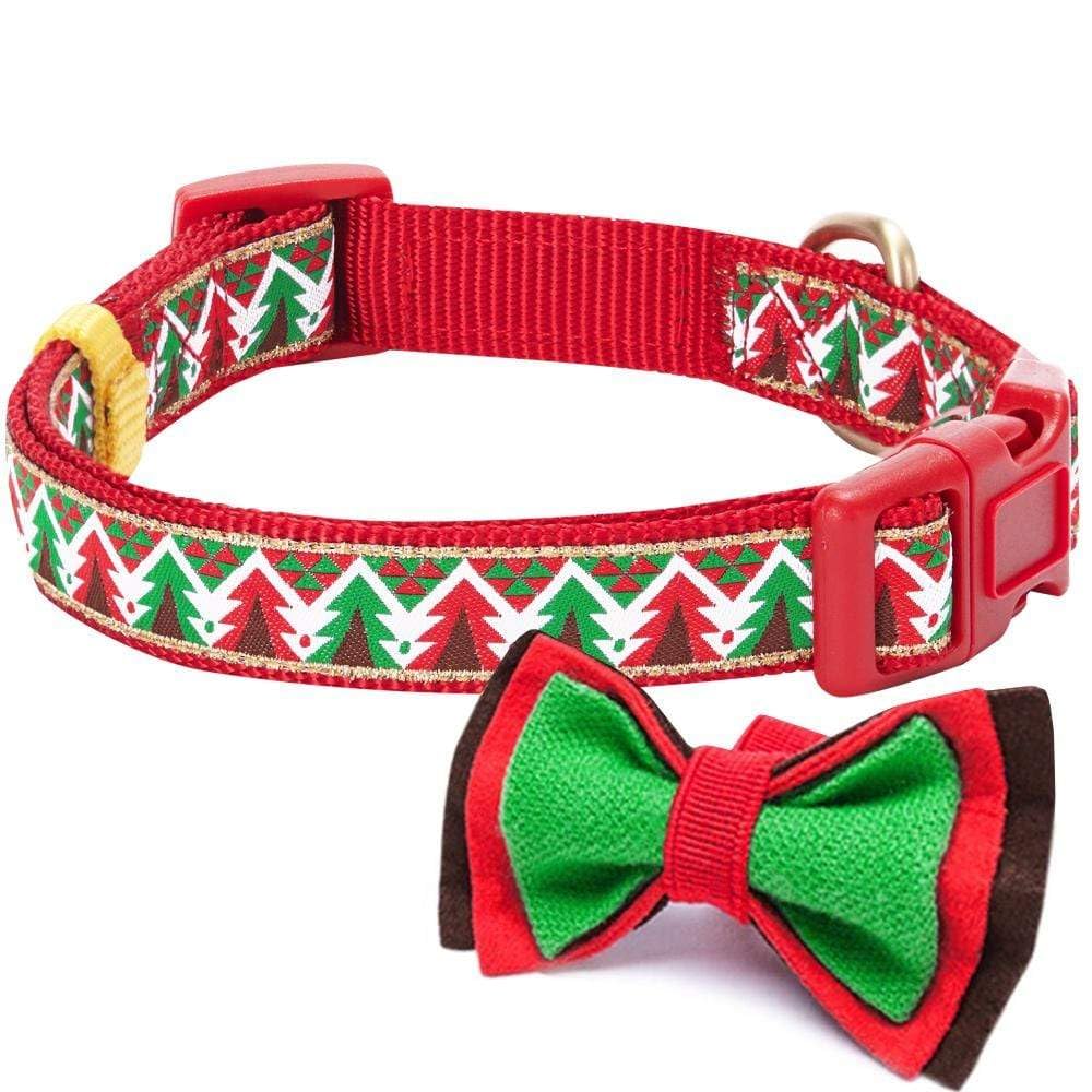 Blueberry Pet 4 Patterns Christmas Charm Breezy Trees Adjustable Dog Collar With Detachable Bow Tie, Small, Neck 12'-16'