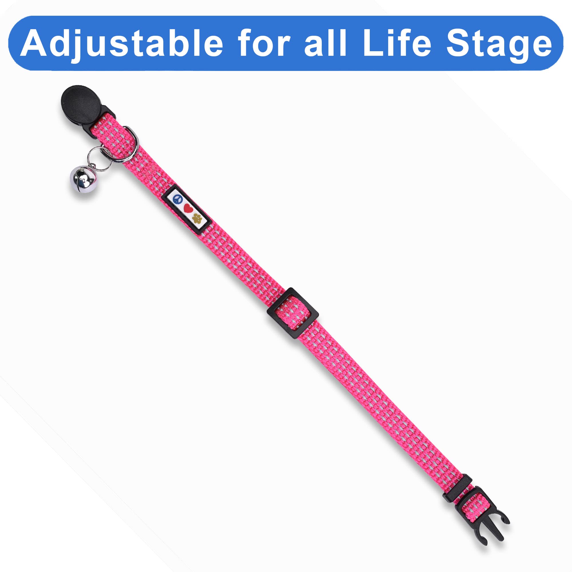Pawtitas Reflective Cat Collar With Safety Buckle And Removable Bell Cat Collar Kitten Collar Pink Cat Collar