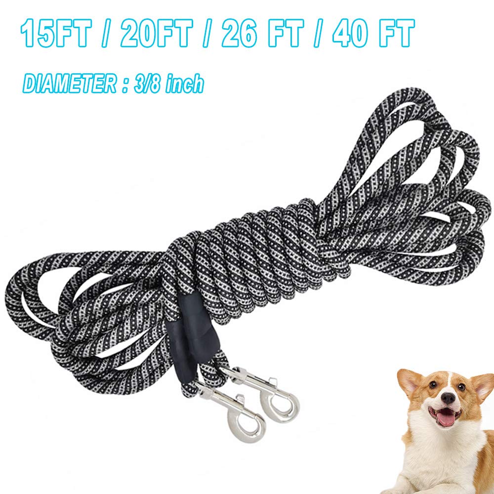 Yucforen Check Cord Dog Tie Out Long Rope Leash For Dog Training 15Ft 20Ft 26Ft 40Ft 60Ft 75Ft Obedience Recall Training Agility Lead For Large Medium Small Dogs Training, Camping, Playing, Backyard
