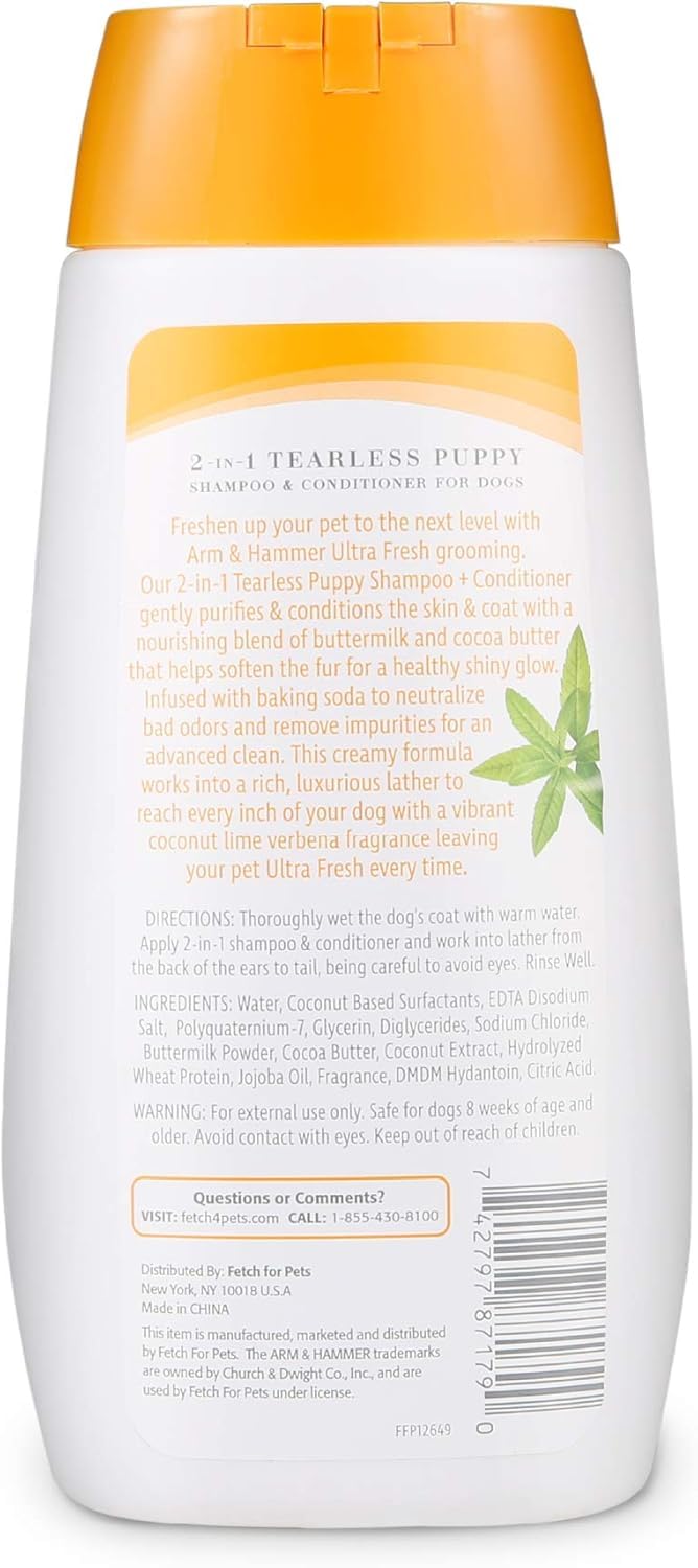 Arm & Hammer Ultra Fresh 2-in-1 Tearless Puppy Shampoo and Conditioner - Baking Soda Neutralizes Bad Odors for an Advanced Clean