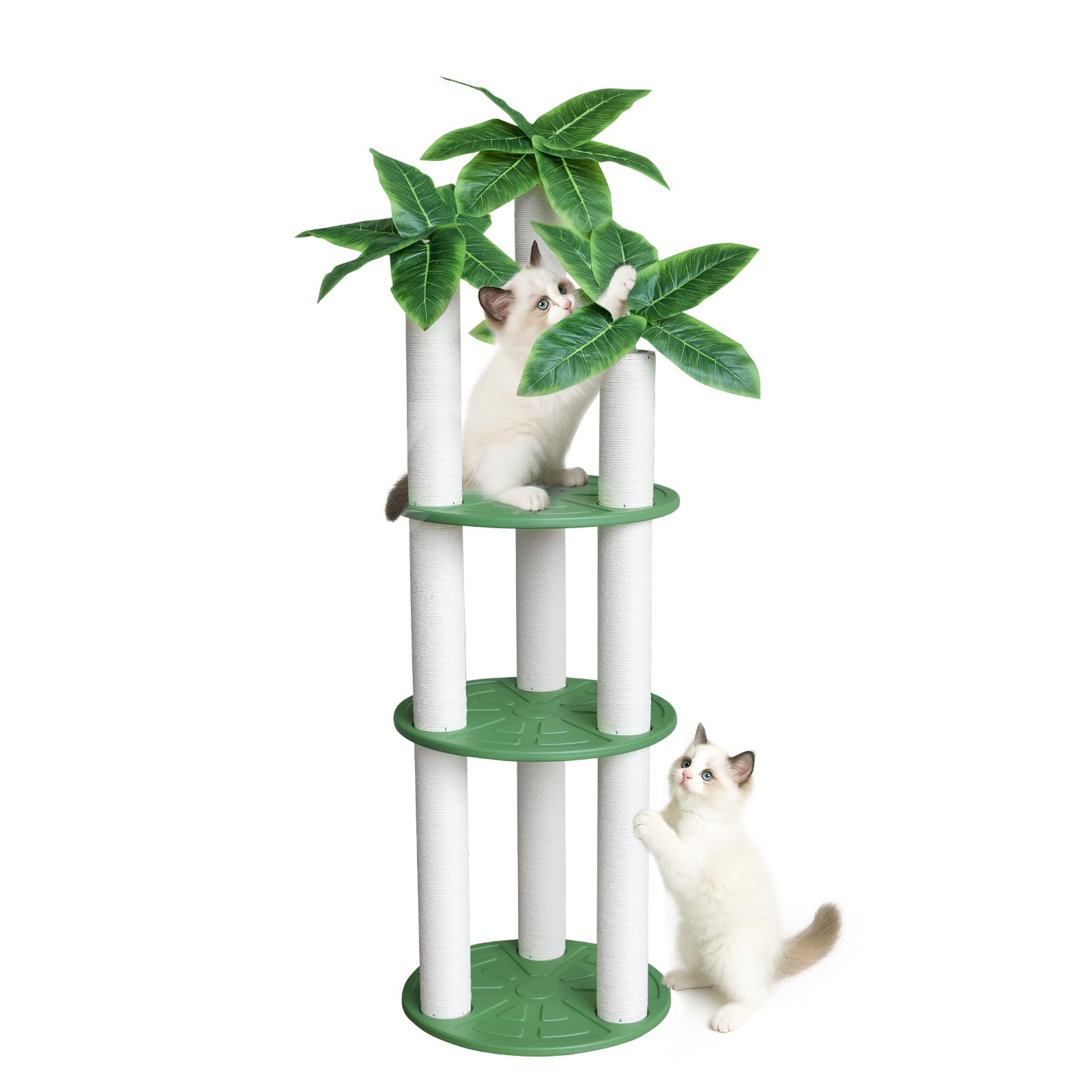 MAOHEGOU 68 inch Waterproof cat Tower, Cylindrical Outdoor cat Tree with Green Leaves,Plastic Board and cat Scratching Post,Used