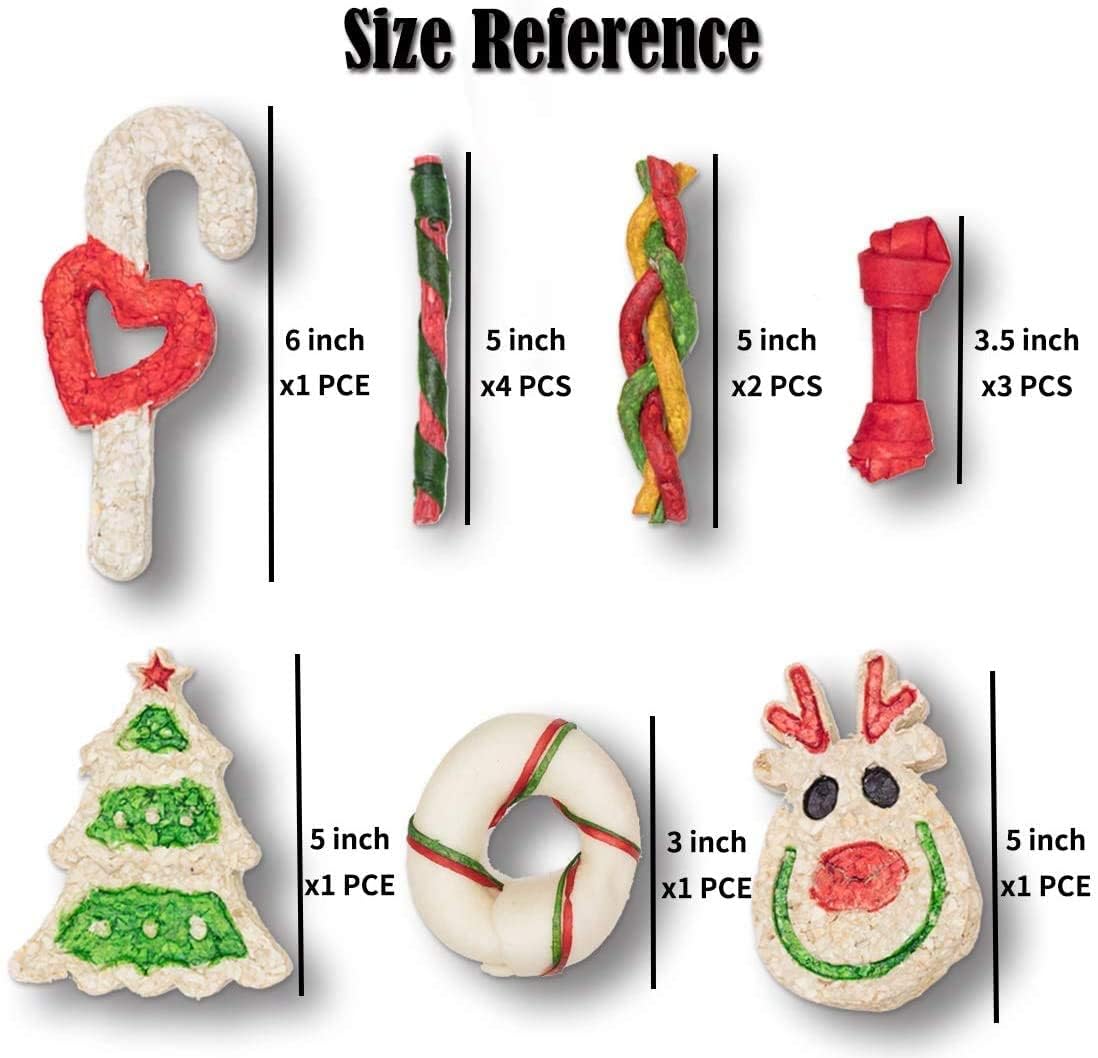 MON2SUN Holiday Christmas Dog Rawhide Treats Stocking for Small to Medium Dogs (13Count)