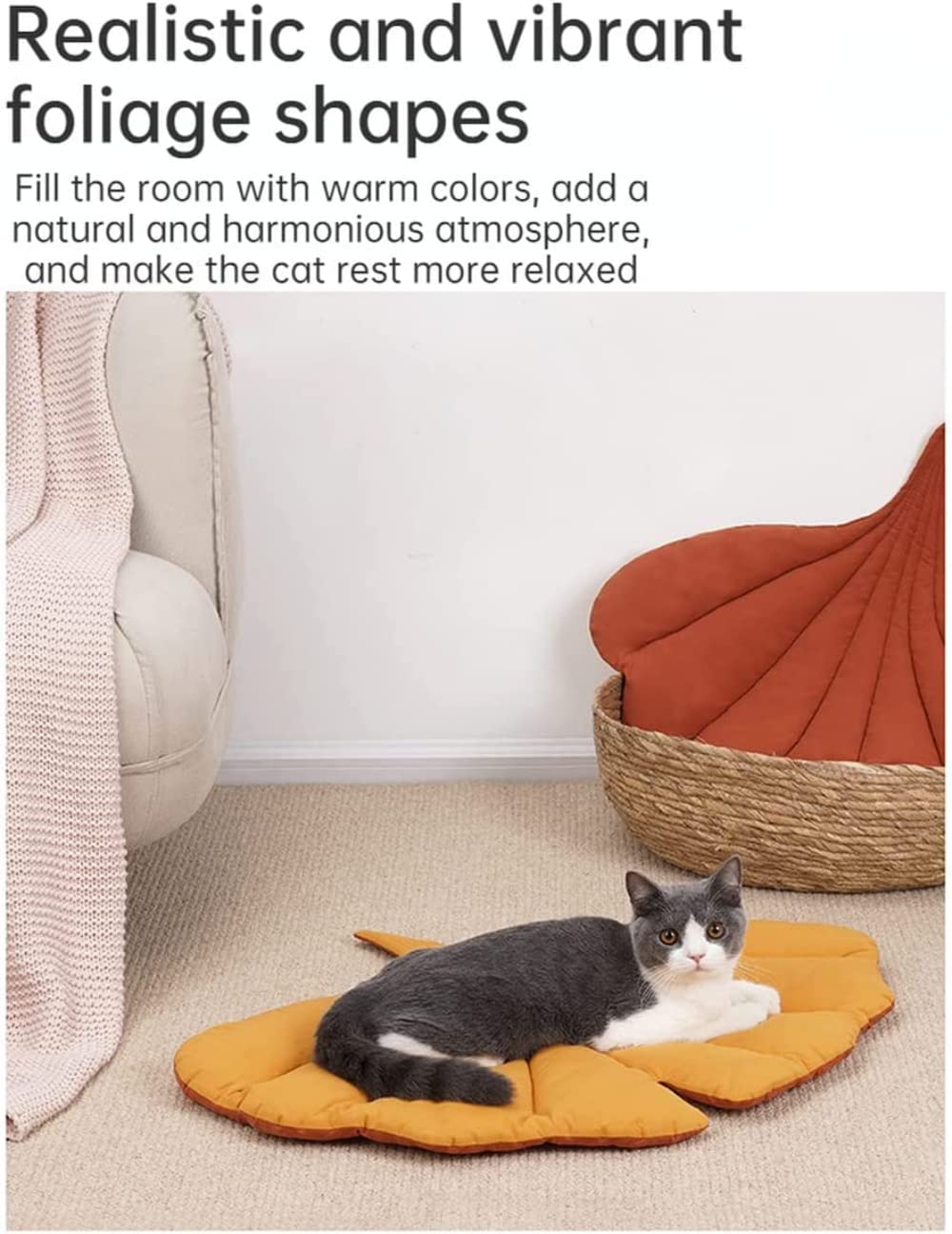 Ssdhua Cat Mattress Leaf Shape Cat Nest Cat And Dog Double-Sided Available Floor Mat Cover Pad Warm And Comfortable Cartoon Cat Bed Indoor Warm Accessories (Heart Leaves)