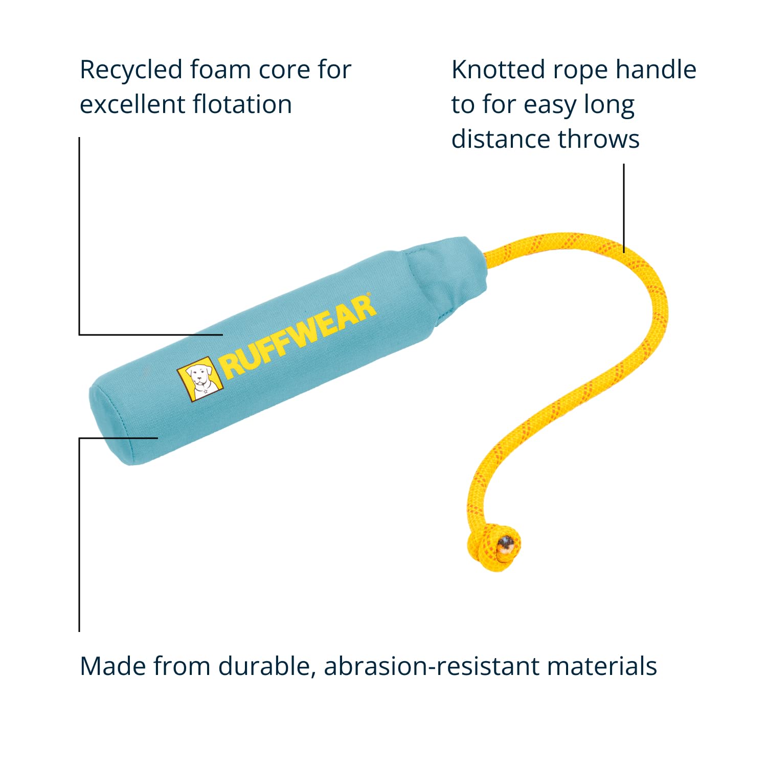 Ruffwear Lunker Throw Toy For Dogs - Durable, Soft Fabric Toy With Rope Handle For Fetch And Tug On Land & Water, Biolumin Blue,