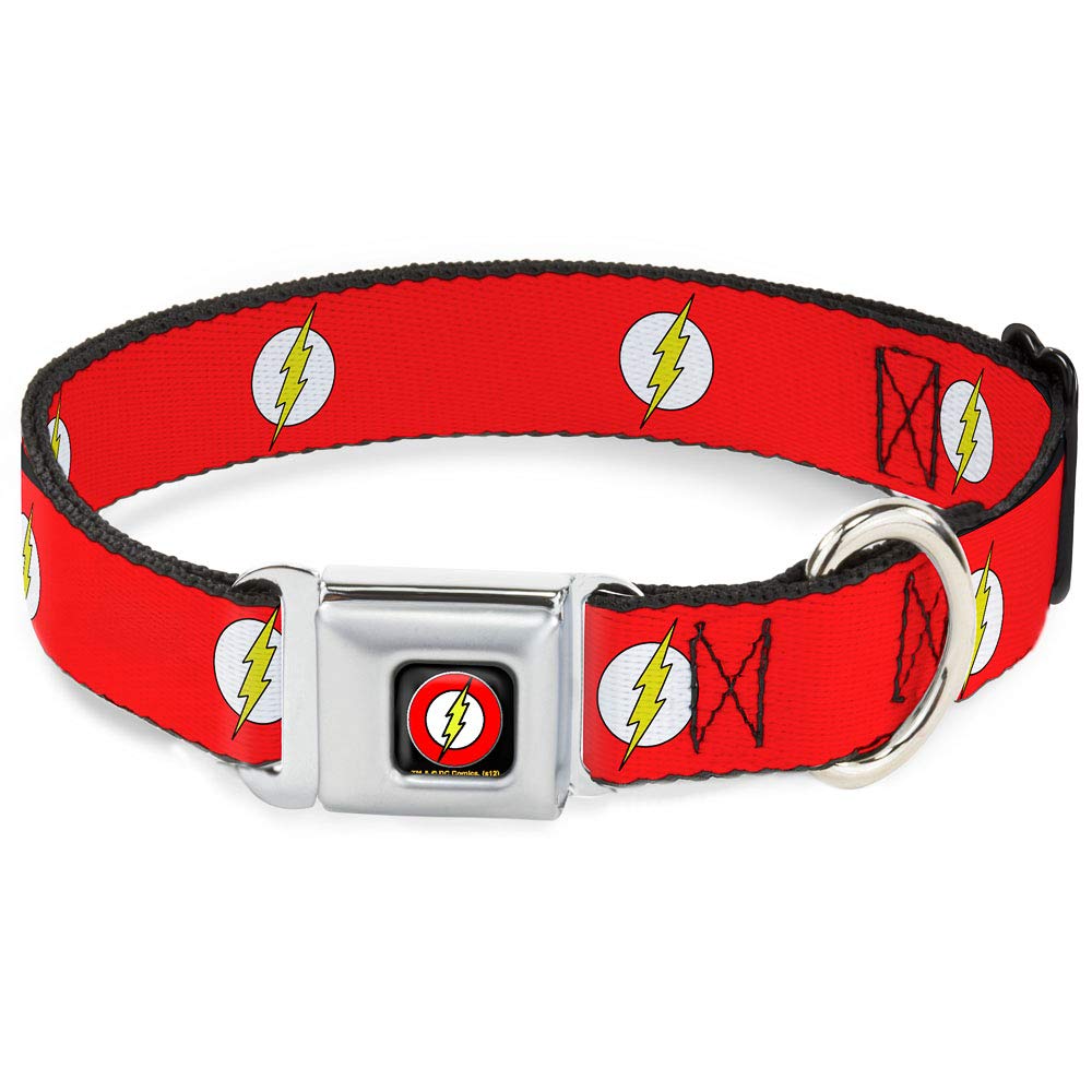 Dog Collar Seatbelt Buckle Flash Logo Red White Yellow 16 To 23 Inches 1.5 Inch Wide