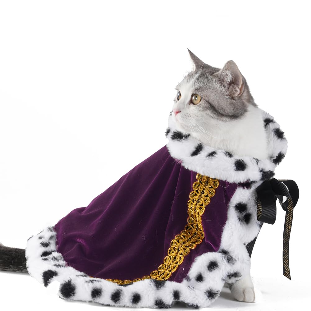 Lovelyshop Pet Serial Lux Fur Purple Cat Dog Cloak For Halloween Costumes, King Queen Prince And Princess Cosplay-S