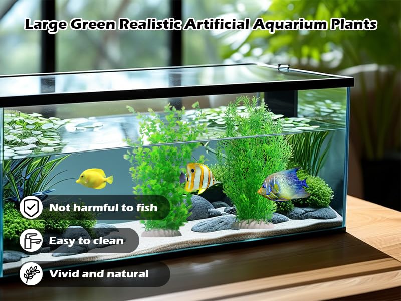 kathson 2PCS Extra Large Artificial Aquarium Plants,23 Inches Tall Fish Tank Decorations Plant Plastic Seaweed Decor Bendable Un