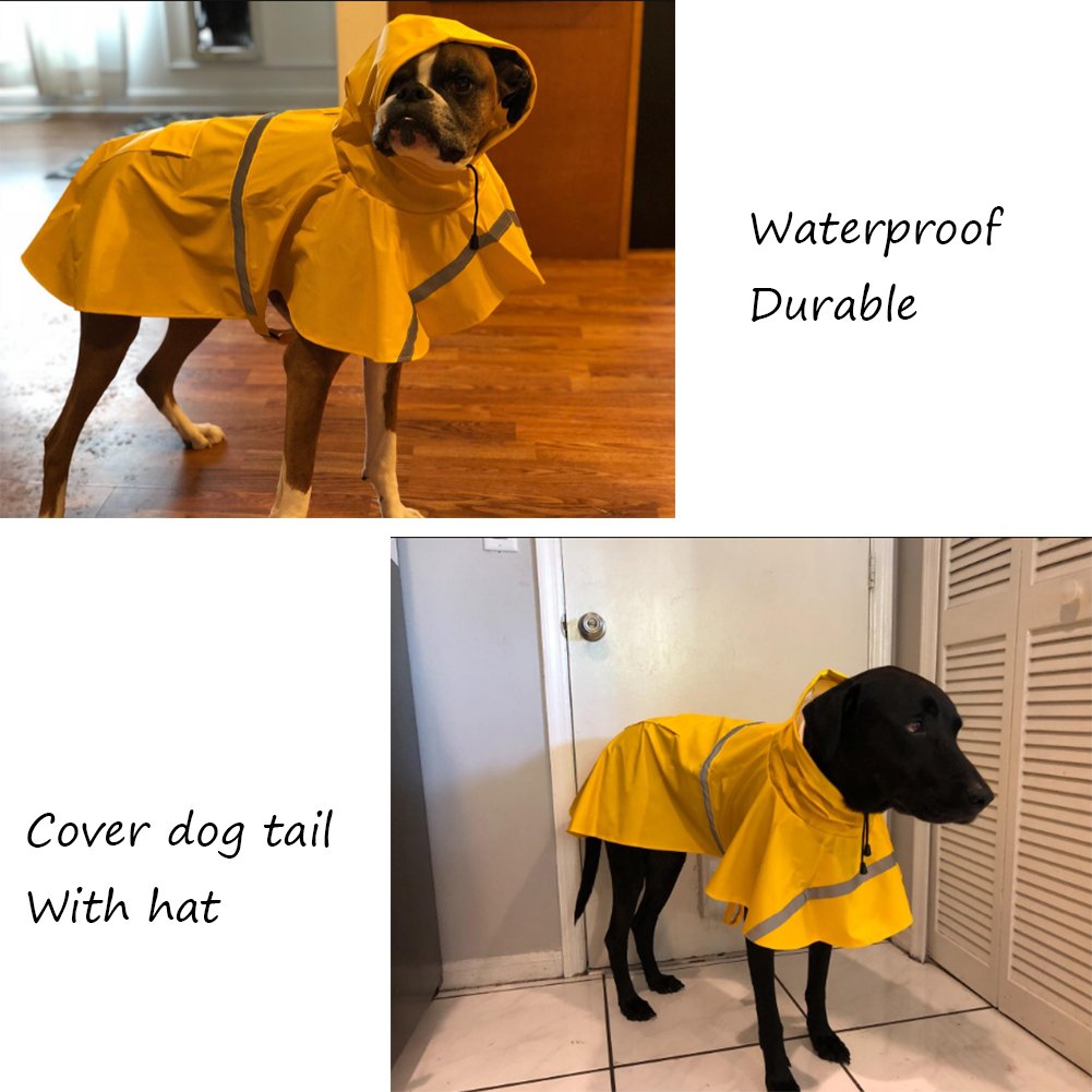 NACOCO Large Dog Raincoat Adjustable Pet Water Proof Clothes Lightweight Rain Jacket Poncho Hoodies with Strip Reflective (XL, O