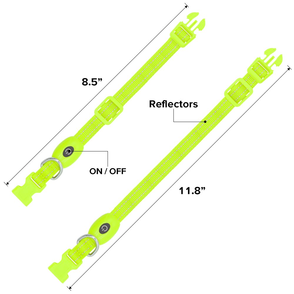 Light Up Dog Collar For Small Dog,Vizpet Xs Adjustable Size Nylon Collar Usb Rechargeable Bright Safety Pet Collar For Cats Dogs (Green)