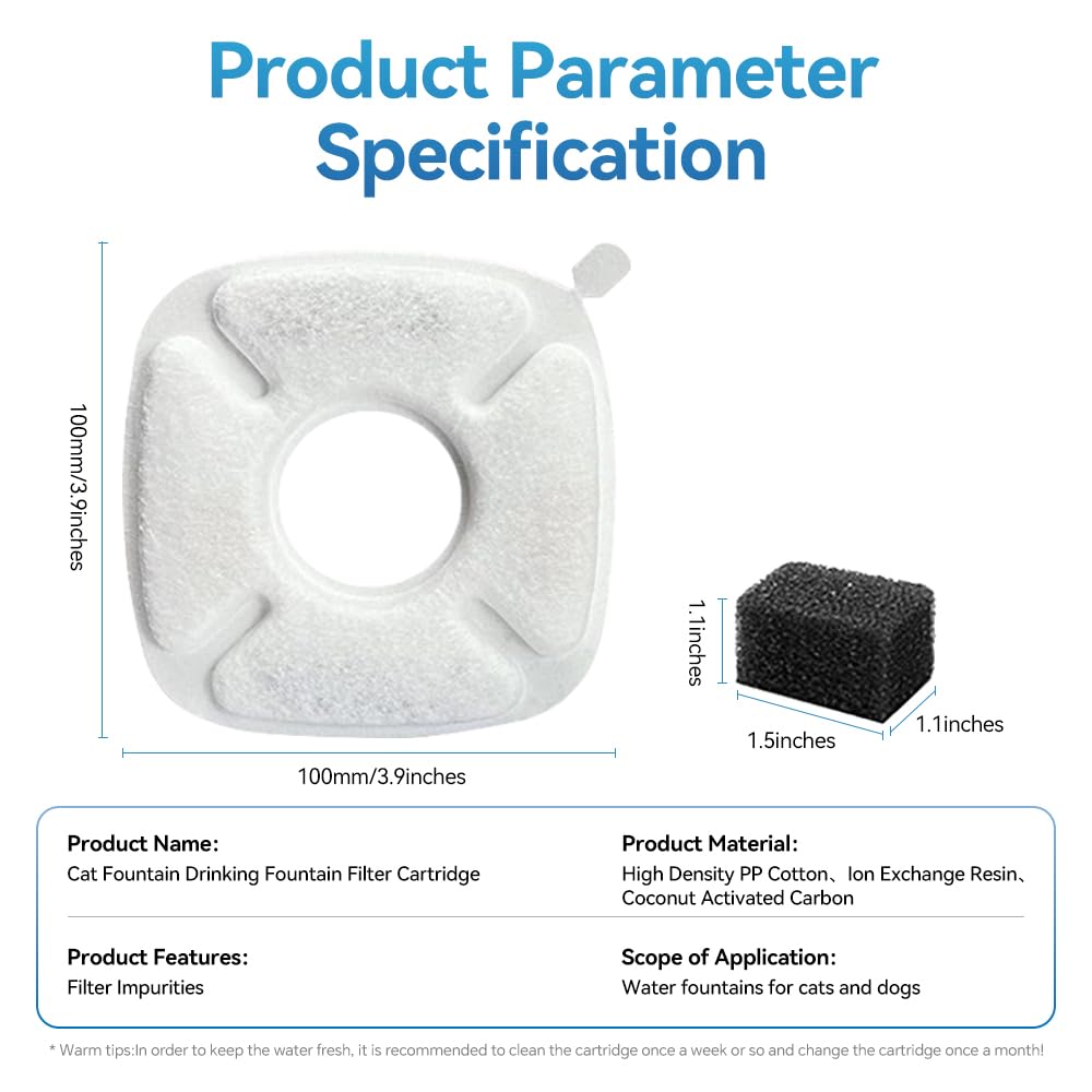16 Pcs Cat Fountain Replacement Filters,8 Pack Cat Water Fountain Filters And 8 Pack Pre-Filter Sponges for 67oz, 95oz, 135oz Au