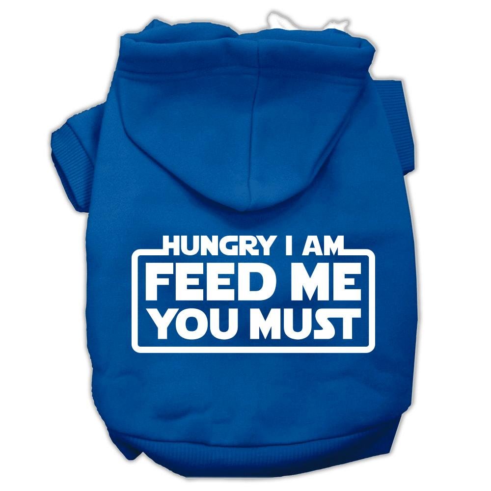 Pet, Dog & Cat Hoodie Screen Printed, Hungry I Am, Feed Me You Must Blue LG (10-14 lbs.)