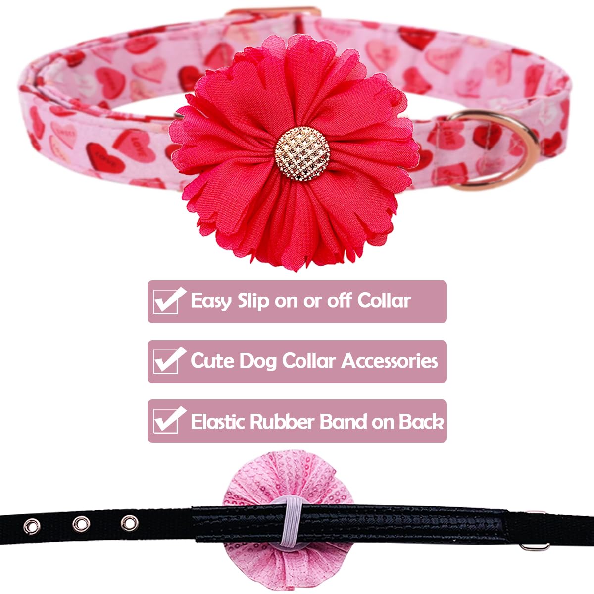 Pet Show Pink Red Dog Collar Flower Charms Accessories Slides On Girls Cat Puppies Rabbits Collars Bows Wedding Grooming Costumes