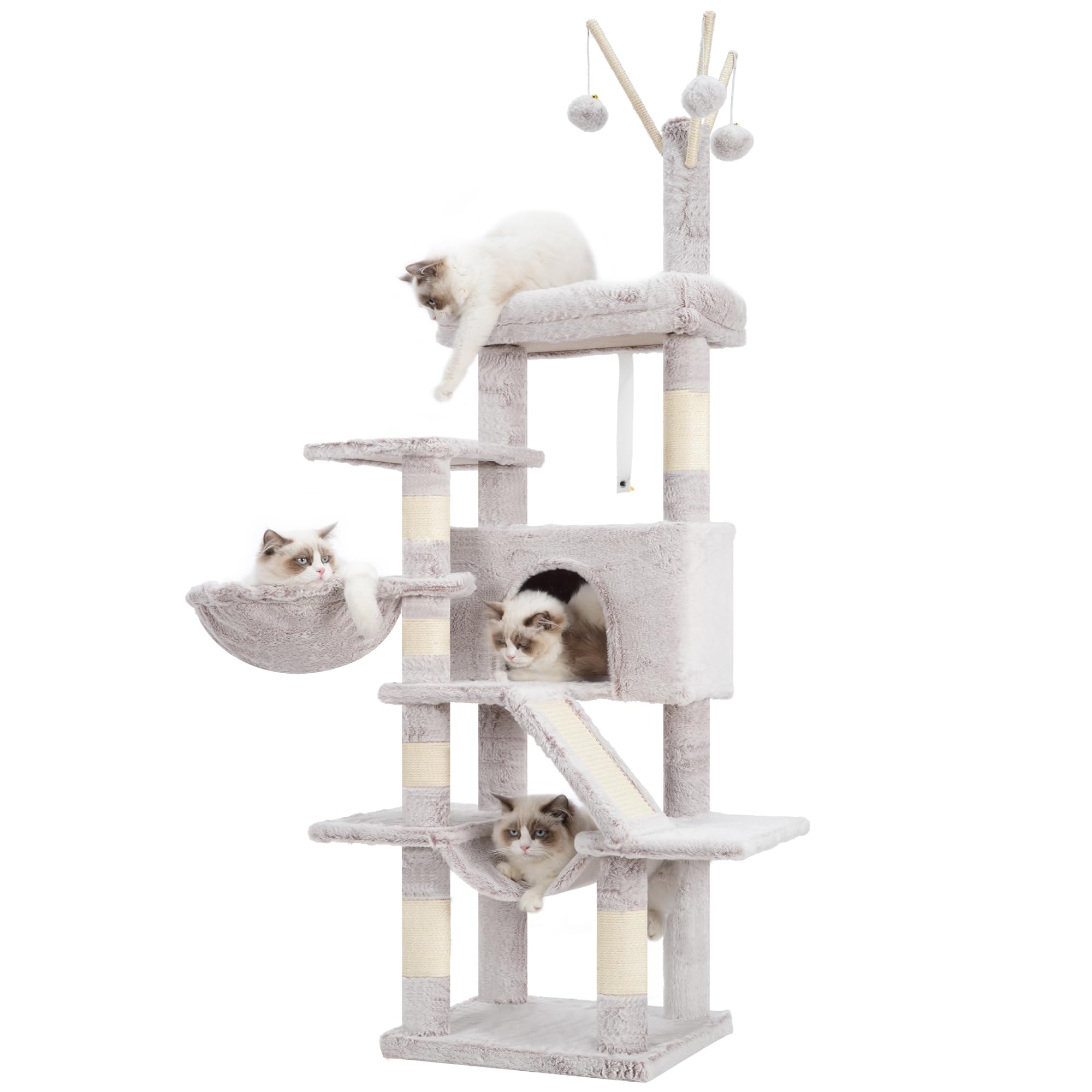 Gitelsnour Cat Tree, 63 Inch Multi-Level Cat Tower For Indoor Cats, Cat Condo With Cat Scratching Post And Board, Cat Hammock, M