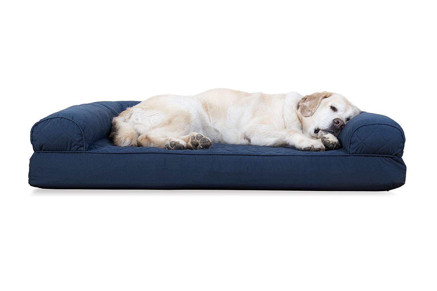 Furhaven Cooling Gel Dog Bed for Large Dogs w/ Removable Bolsters & Washable Cover, For Dogs Up to 95 lbs - Quilted Sofa - Navy 