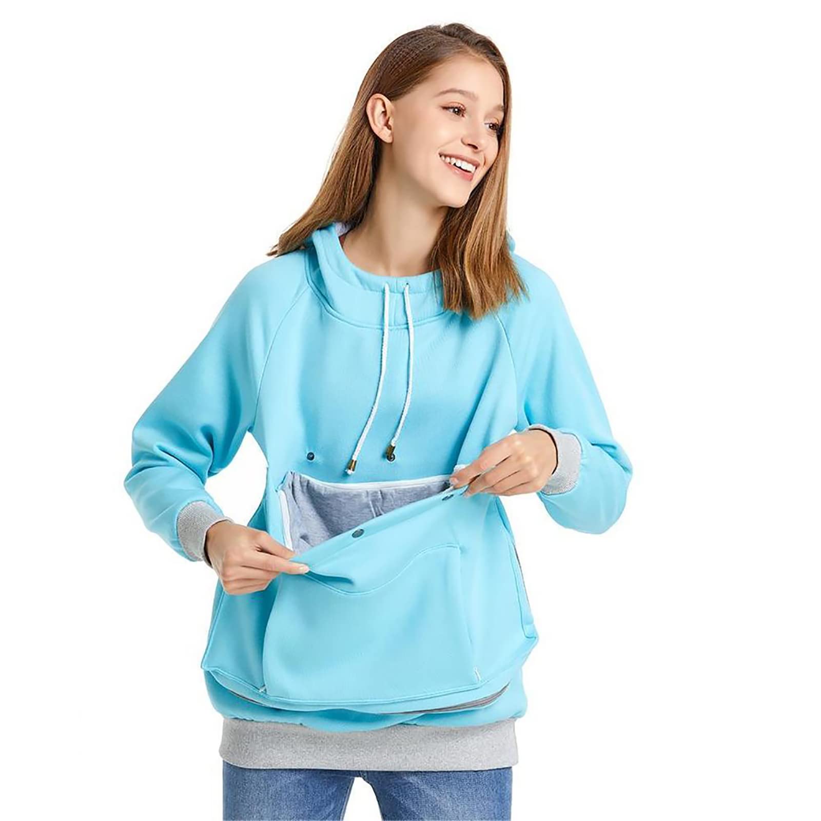 Alyc Cat Dog Carrier Hoodie Large Pet Pouch Sweatshirt Puppy Kitten Holder Pullover Top Kangaroo Hoodies For Women Sky Blue
