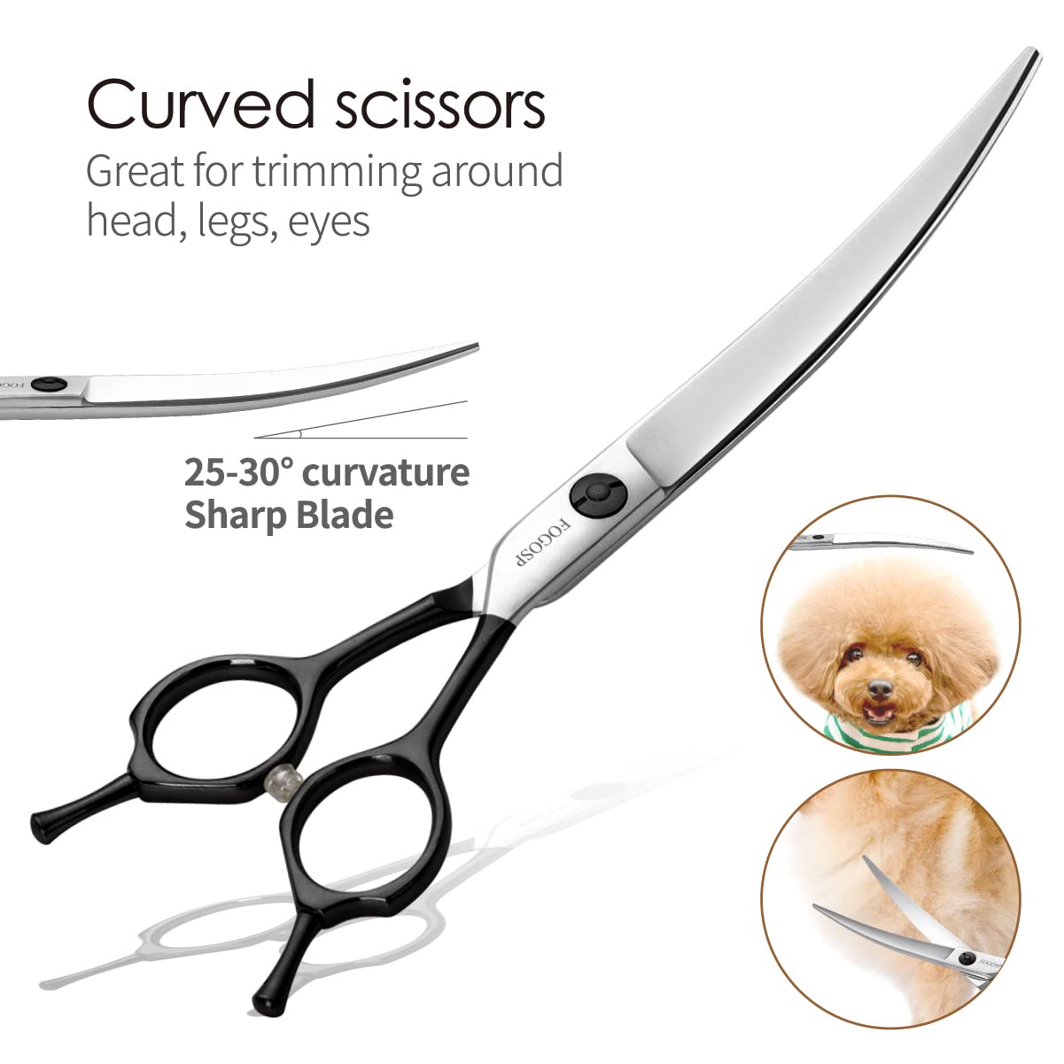 Fogosp Professional 7.5'' Dog Grooming Scissors Kit 4Pcs, Jp 440C Stainless Steel Curved Blender Straight Chunker Shears For Dog