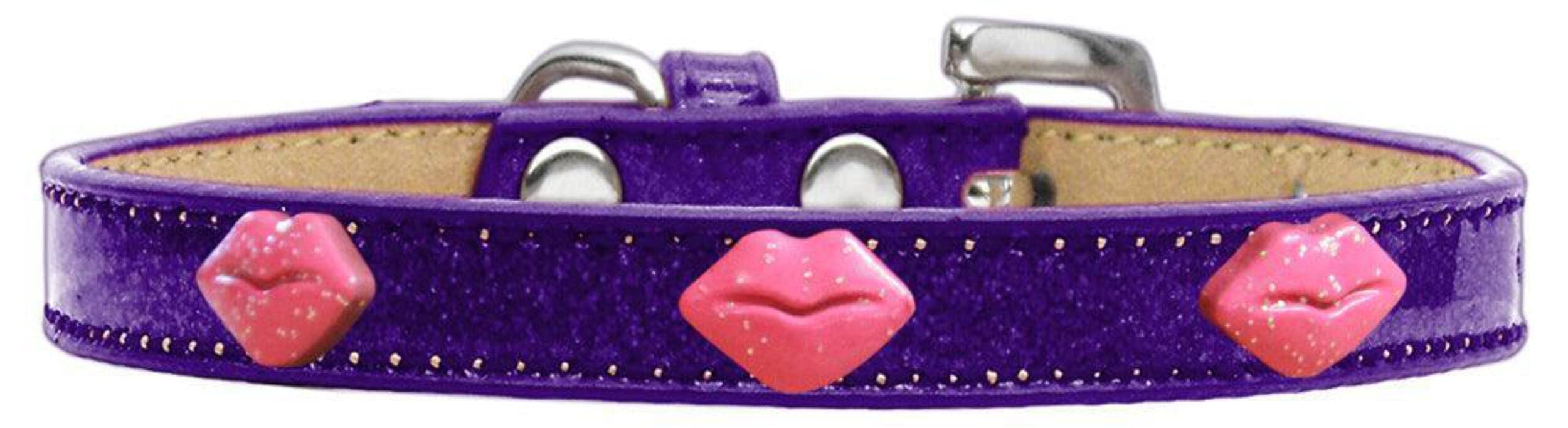 Dog, Puppy & Pet Widget Ice Cream Collar, &quot;Pink Glitter Lips&quot; Gold 16