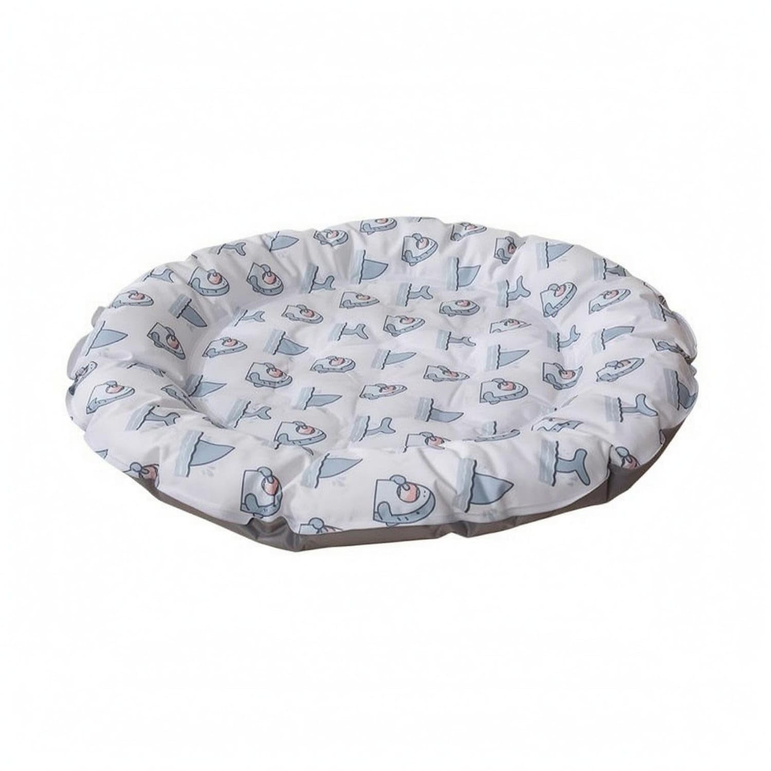 Padded Pet Cooling Mat Round Summer Pet Bed Mat Textile Cover Printed Patterns for Warm Weather, White, S
