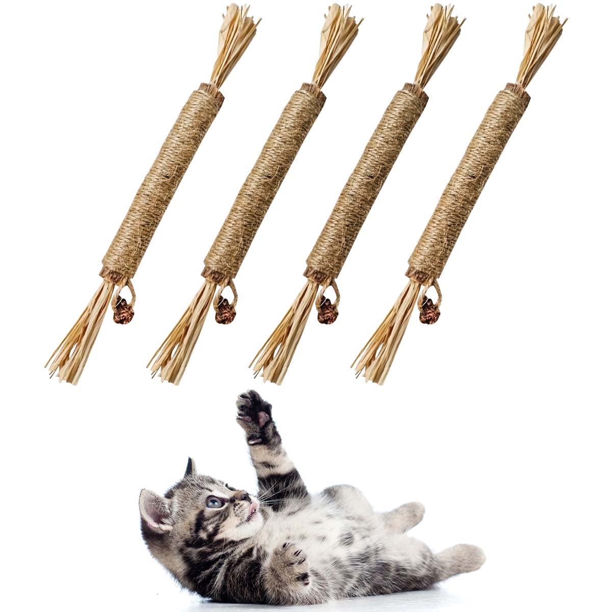4 Pack Natural Silvervine Sticks For Cats  Chew Toys For Kittens Teeth Cleaning, Catnip Toy, Teething Stick  Interactive Kitte