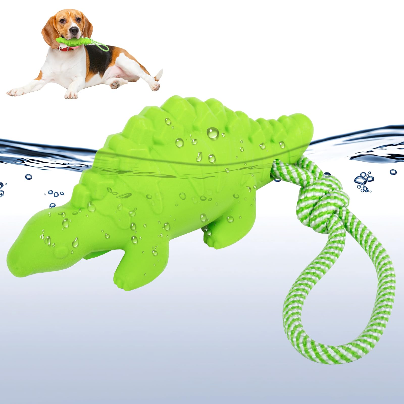 Coubontail Dog Floating Toy, Dog Chew Toy For Aggressive Chewers, Pool Toy With Rope For Interactive Fetch & Play, Dog Beach Toy Set (Dinosaur)