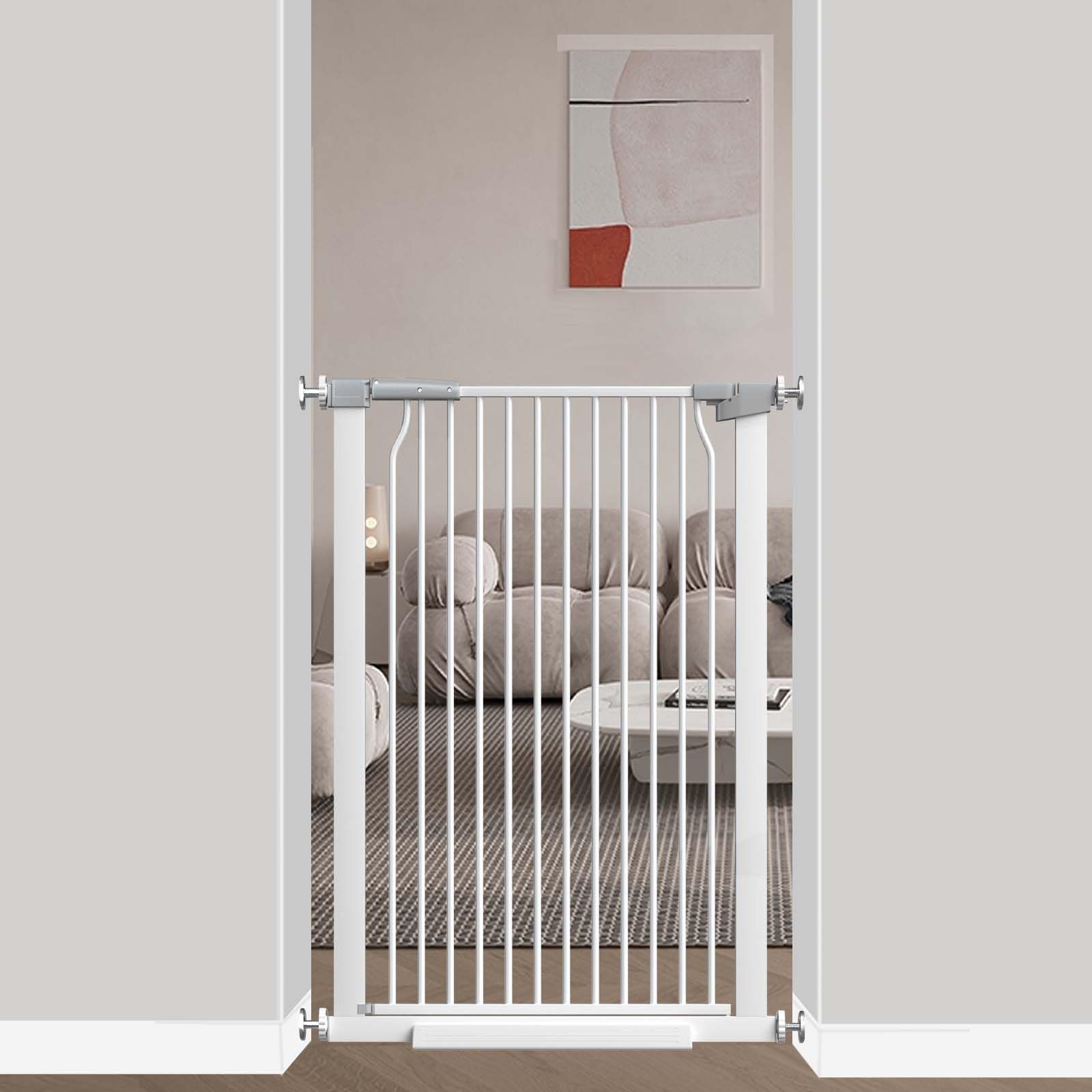flower frail 40.5 '' Extra Tall Baby Gate for Stairs No Drill, 29.6 ''-32.5 '' Narrow Wide Dog Gate Indoor, Pressure Mounted Saf