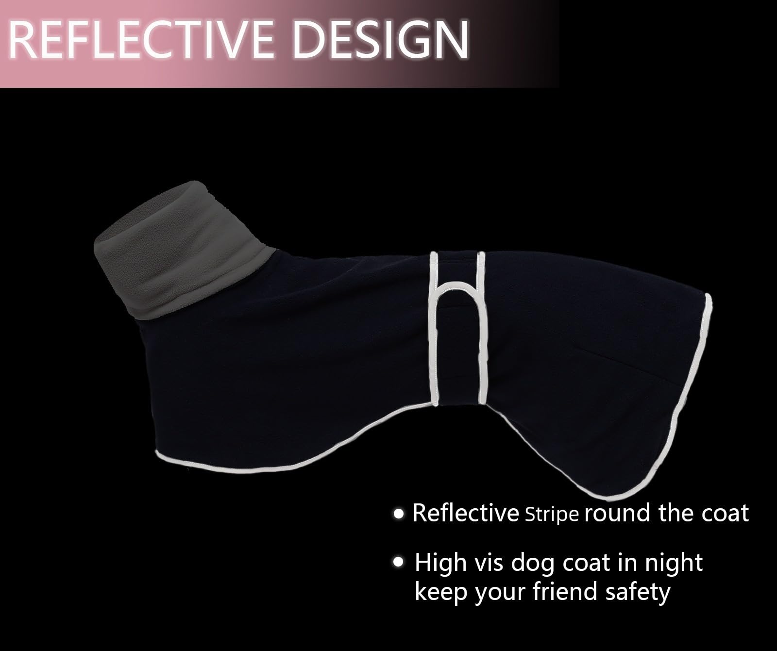 Dog Coats With Reflective Bar, Dog Winter Coat Soft Polyester Fleece, Adjustable Band - Dog Winter Jacket For Greyhounds, Lurchers And Whippets - Navy - Xl