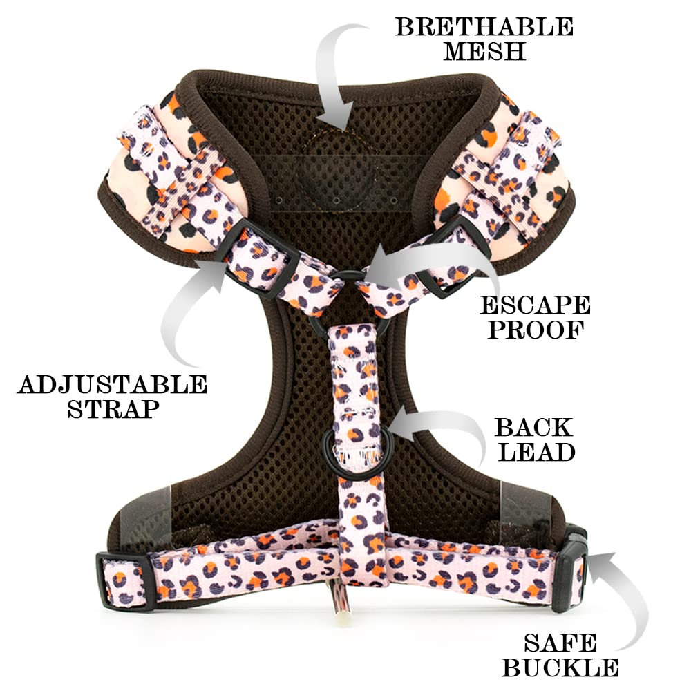 Coowone Dog Harness And Leash Set With Poop Bag Dispenser -Soft Mesh Adjustable And No Pull Dog Harness For Small Medium Large Dogs (L (Neck 14.5'-20'; Chest 18.5'-27'), Orangeleopard)