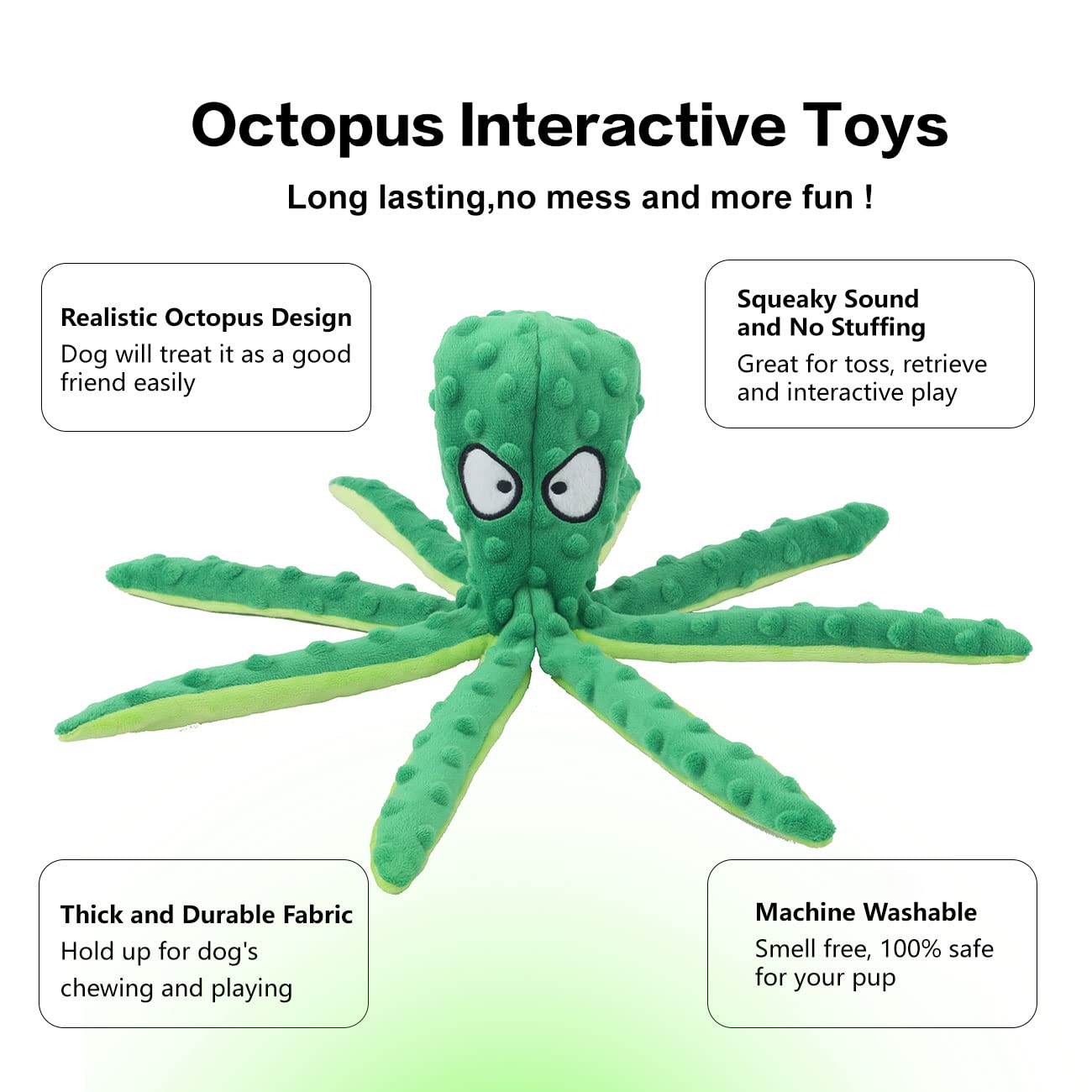 Cpyosn Dog Squeaky Toys Octopus - No Stuffing Crinkle Plush Dog Toys For Puppy Teething, Durable Interactive Dog Chew Toys For S