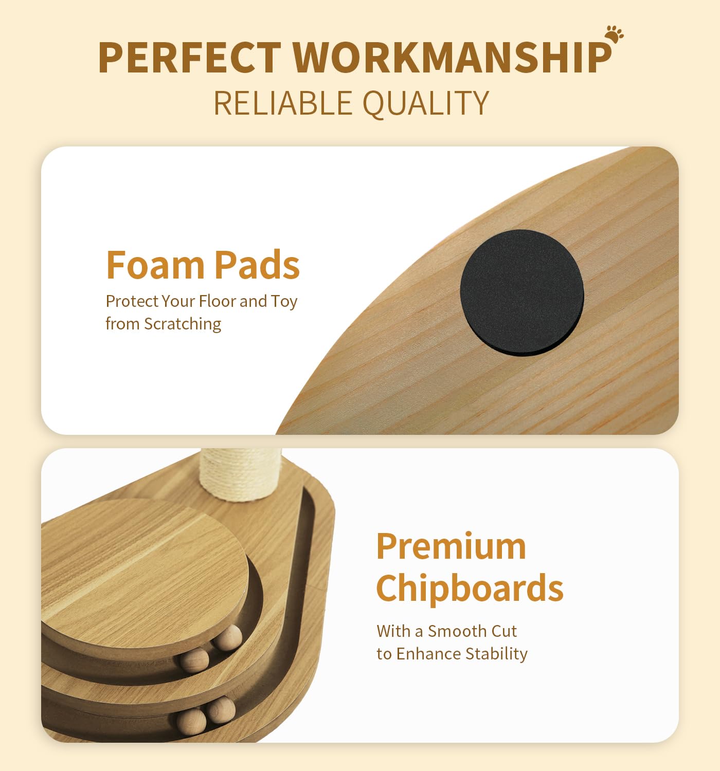 Made4Pets Cat Scratching Post Cat Scratcher Kitten Toys For Indoor Cats Wooden Ball Track Two-Layer Modern Sisal 23.4' Tall Scr