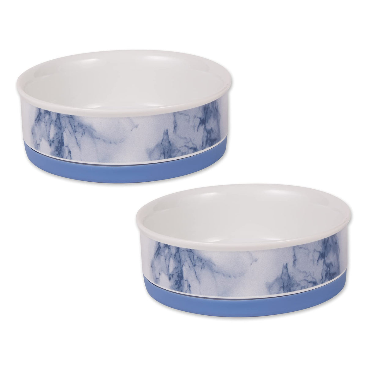 Bone Dry Ceramic Marble Non-Slip Pet Bowls Food & Water Dish Set for Dogs & Cats, Microwave & Dishwasher Safe, Medium Set, 6x2, Blue, 2 Count