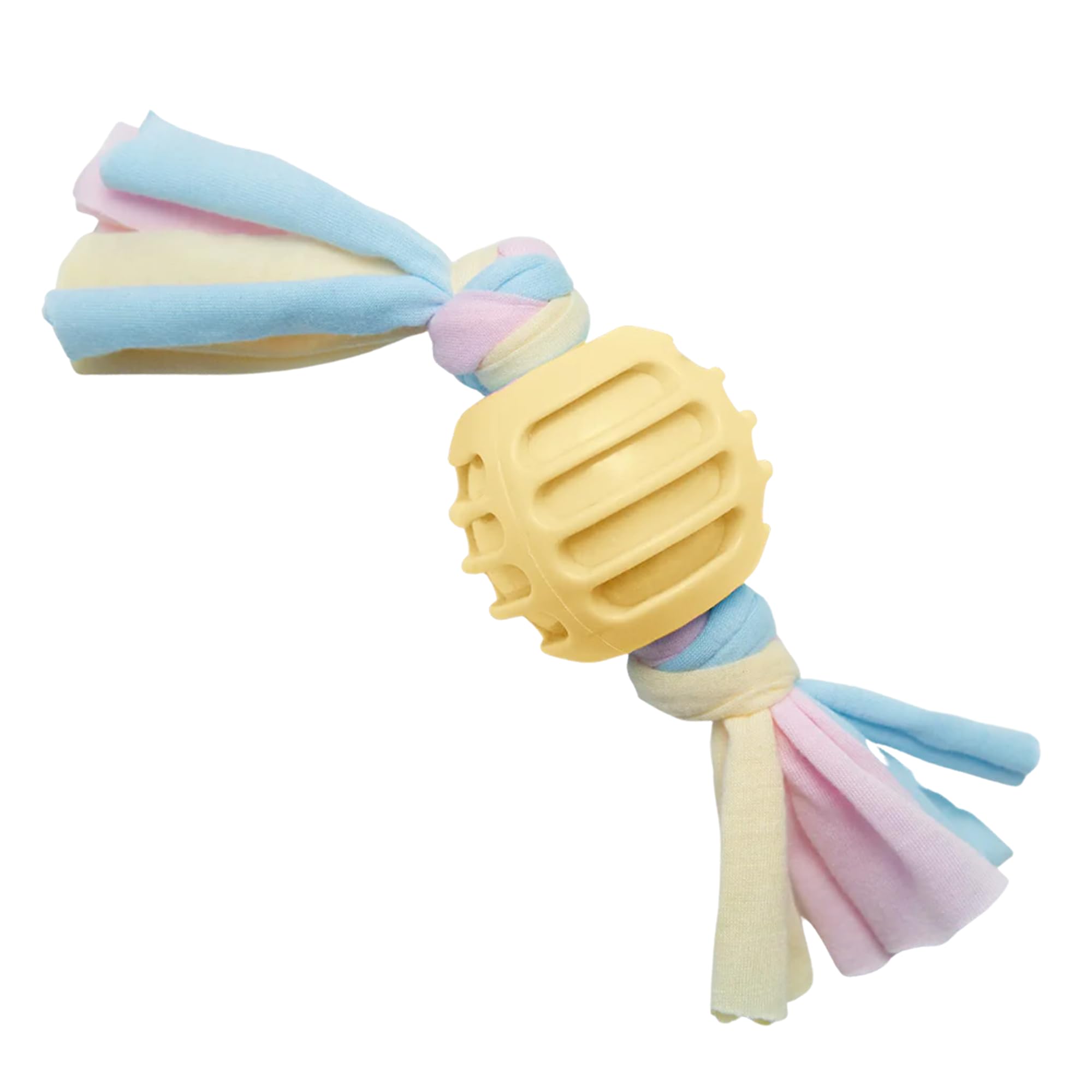 Snugarooz Snuggle Ball Yellow Dog Toy – Eco-Friendly Tpr With Braided Cotton Rope - Aids Dental Health - Durable For Chewing & Fetch Play