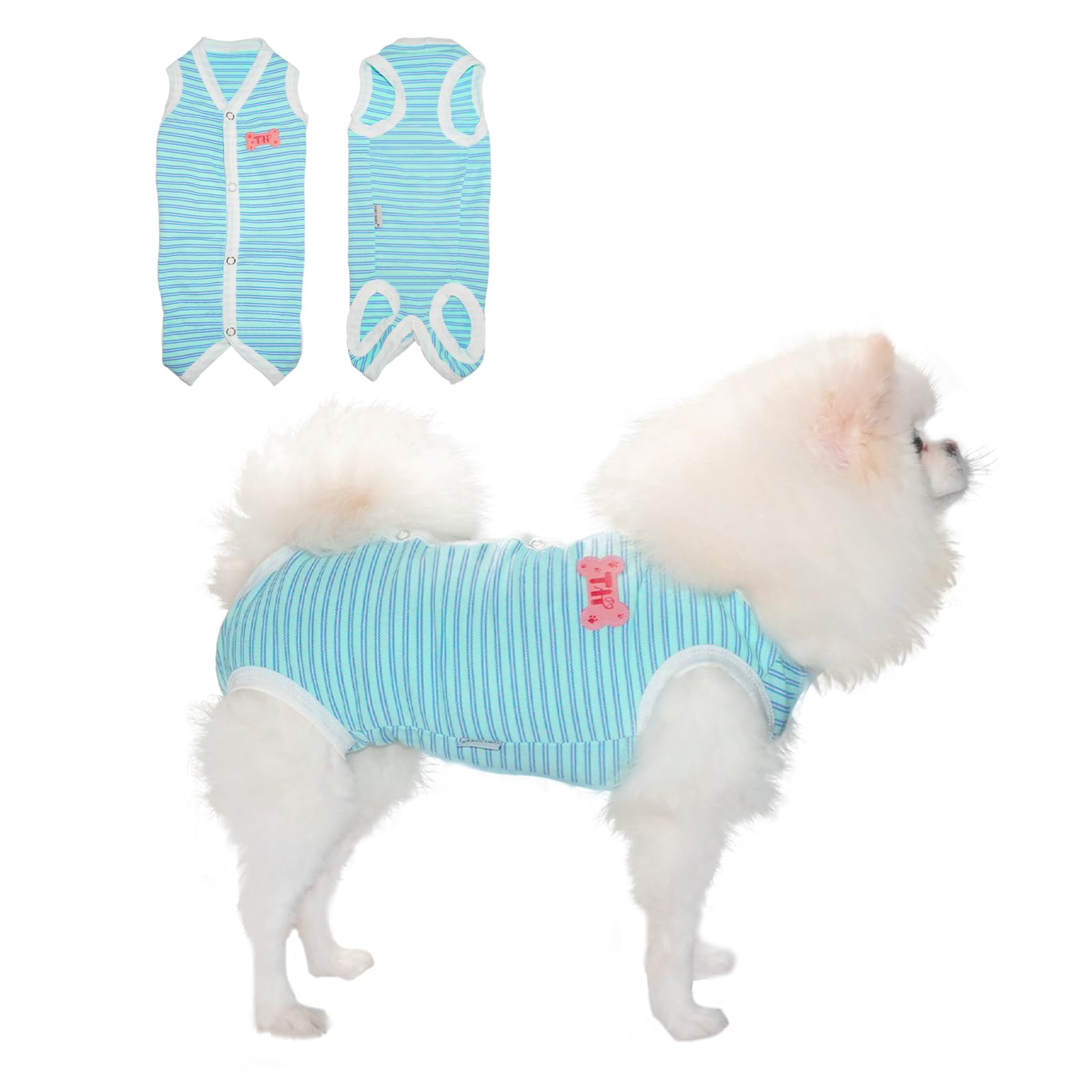 Tony Hoby Dog Pajamas, Summer Dog Shirt, Soft Breathable Dog Pajamas With Fresh Stripes (Blue & Green, L), Large