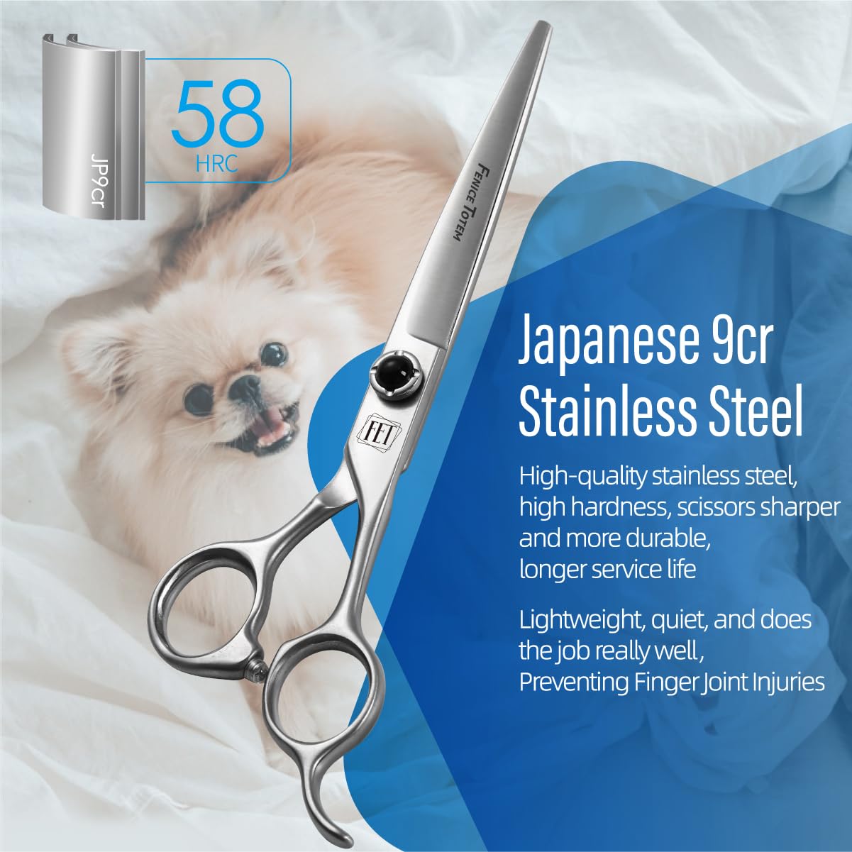 Fenice Totem Dog Grooming Scissors: 7 inch Pet Shears Made Of Japanese 9CR Advanced Stainless Steel Professional Grooming Scisso