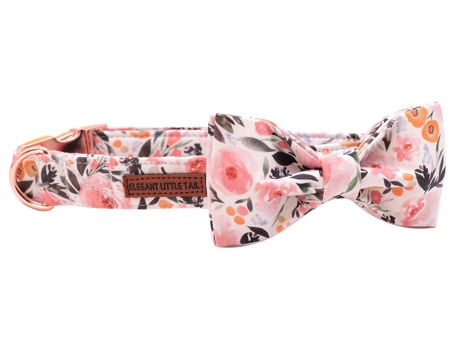 Elegant Little Tail Pink Floral Dog Collar, Girl Dog Collar With Bow Adjustable Soft Bow Tie Dog Collars For X-Large Dogs