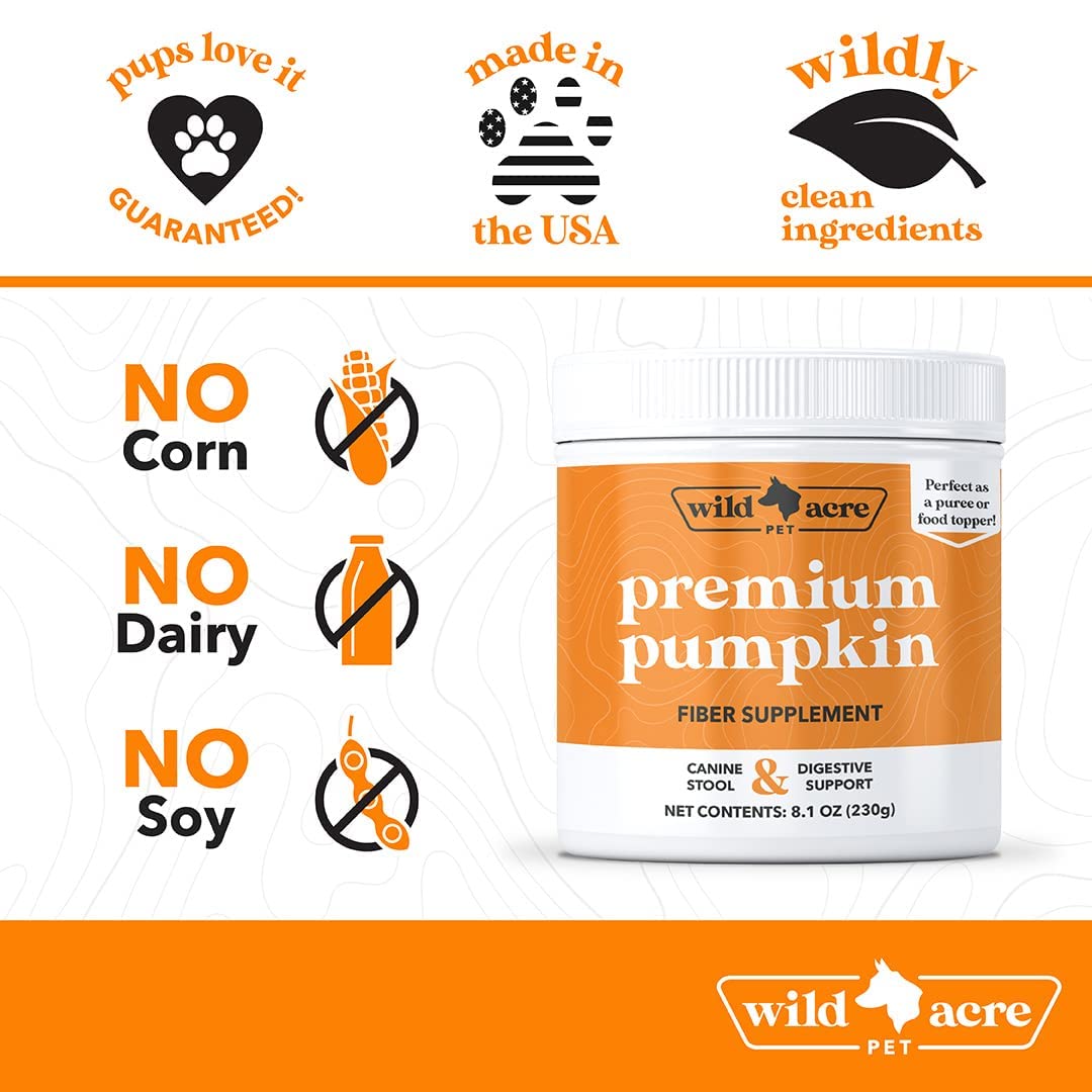 Wild Acre Pumpkin Powder for Dogs - No More Diarrhea or Scoots! - Digestive Puree Treat or Food Topper - Fiber Supplement for Do