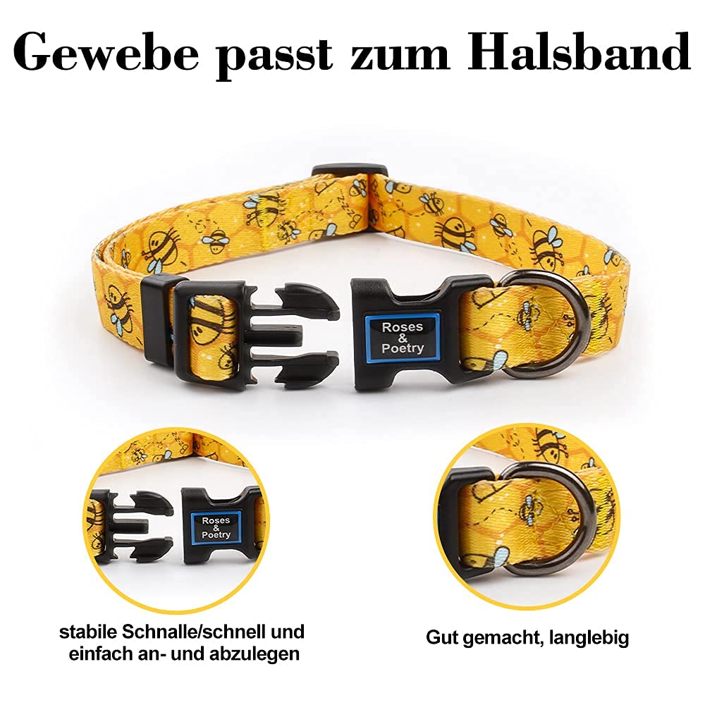Roses&Poetry Dog Collar With Colourful Bee Patterns, Adjustable Durable Puppy Collars For Small Medium Large Dogs (Bee-L)