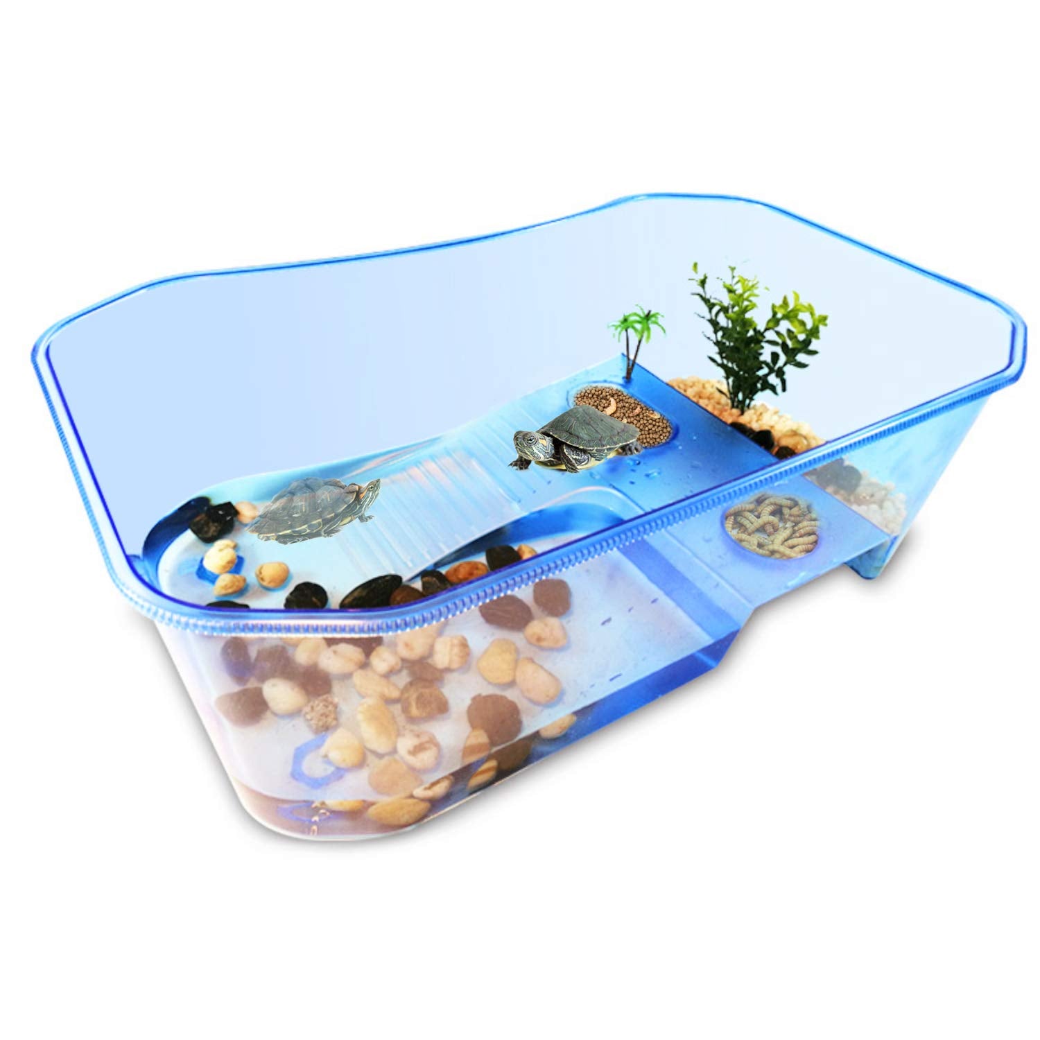 Rypet Turtle Tank Aquarium - Reptile Habitat, Turtle Habitat, Reptile Aquarium Tank For Crayfish Crab (Excluding Accessories) Blue