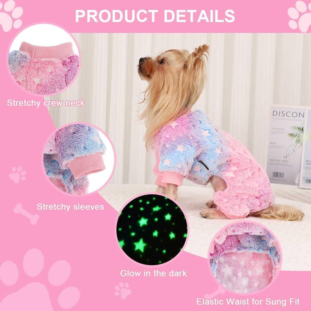 Dog Pajamas For Small Dogs, Glow In Dark Tie Dye Unicorn Pjs, Super Soft Velvet Material Chihuahua Yorkie Tiny Clothes Outfits (