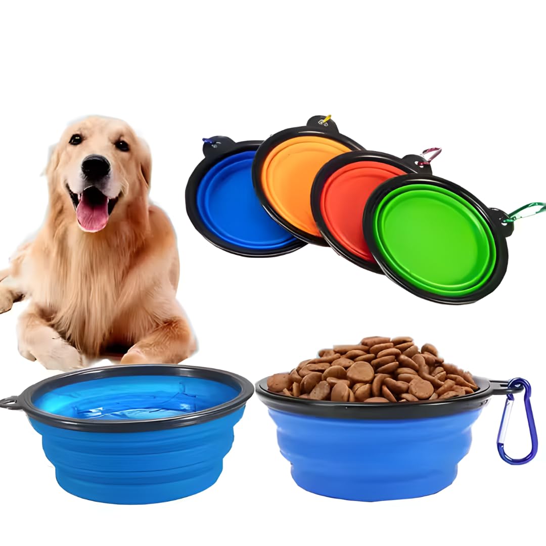Pet Fun Pack Of 1 Collapsible Foldable Silicone Pet Bowl | Travel Water & Food Bowl With Carabiner Clip | NonToxic, Portable & 