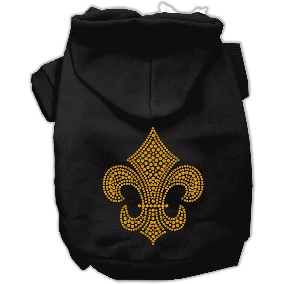 Pet, Dog & Cat Hoodie Rhinestone, &quot;Gold Fleur De Lis&quot; Black XS (0-3 lbs.)