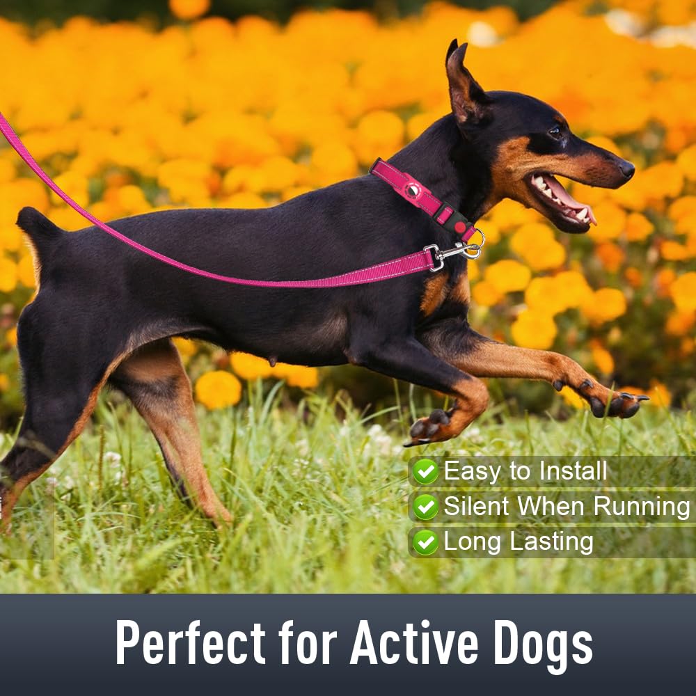 Erbine Airtag Dog Collar For Medium Dogs, Reflective Dog Collars With Airtag Holder, Soft Padded & Safety Locking Buckle, Nylon Pet Collar Adjustable For All Breeds, Hotpink