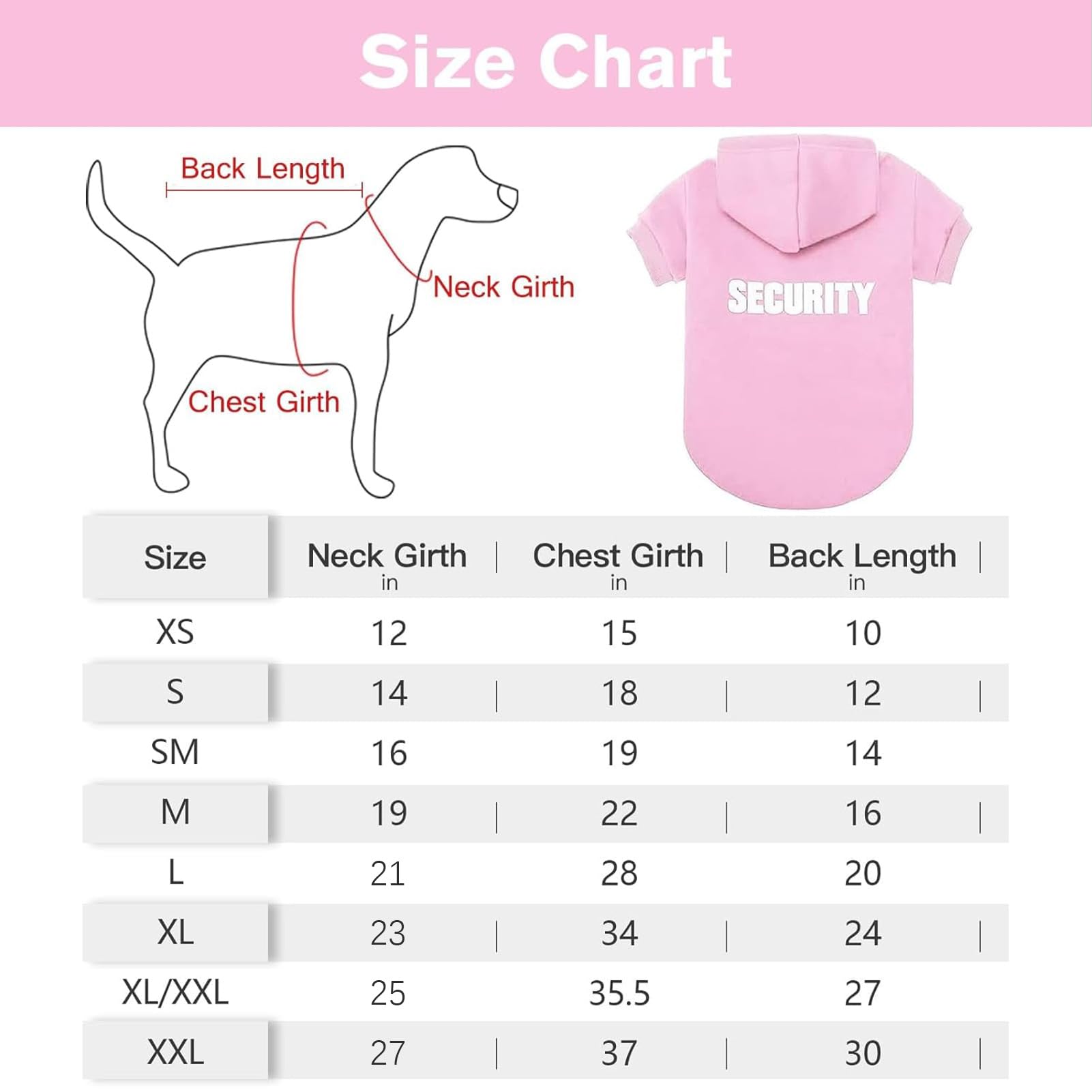 Bingpet Security Dog Hoodies Puppy Sweater Cold Weather Dog Coats Soft Brushed Fleece Pet Clothes Hooded Sweatshirt For Dog Cat Pink Xl