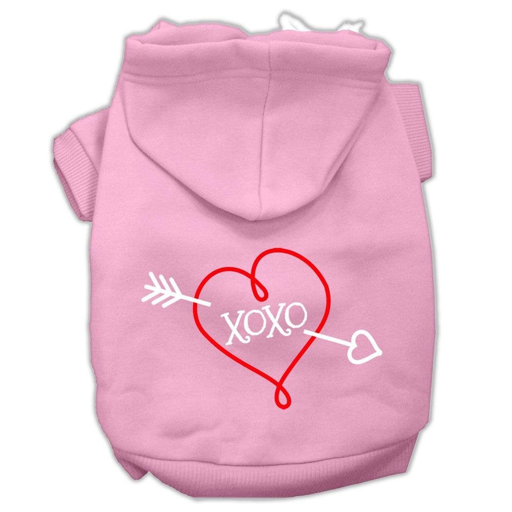 Pet Dog & Cat Hoodie Screen Printed, 'Xoxo' Light Pink Xl (14-20 Lbs.)